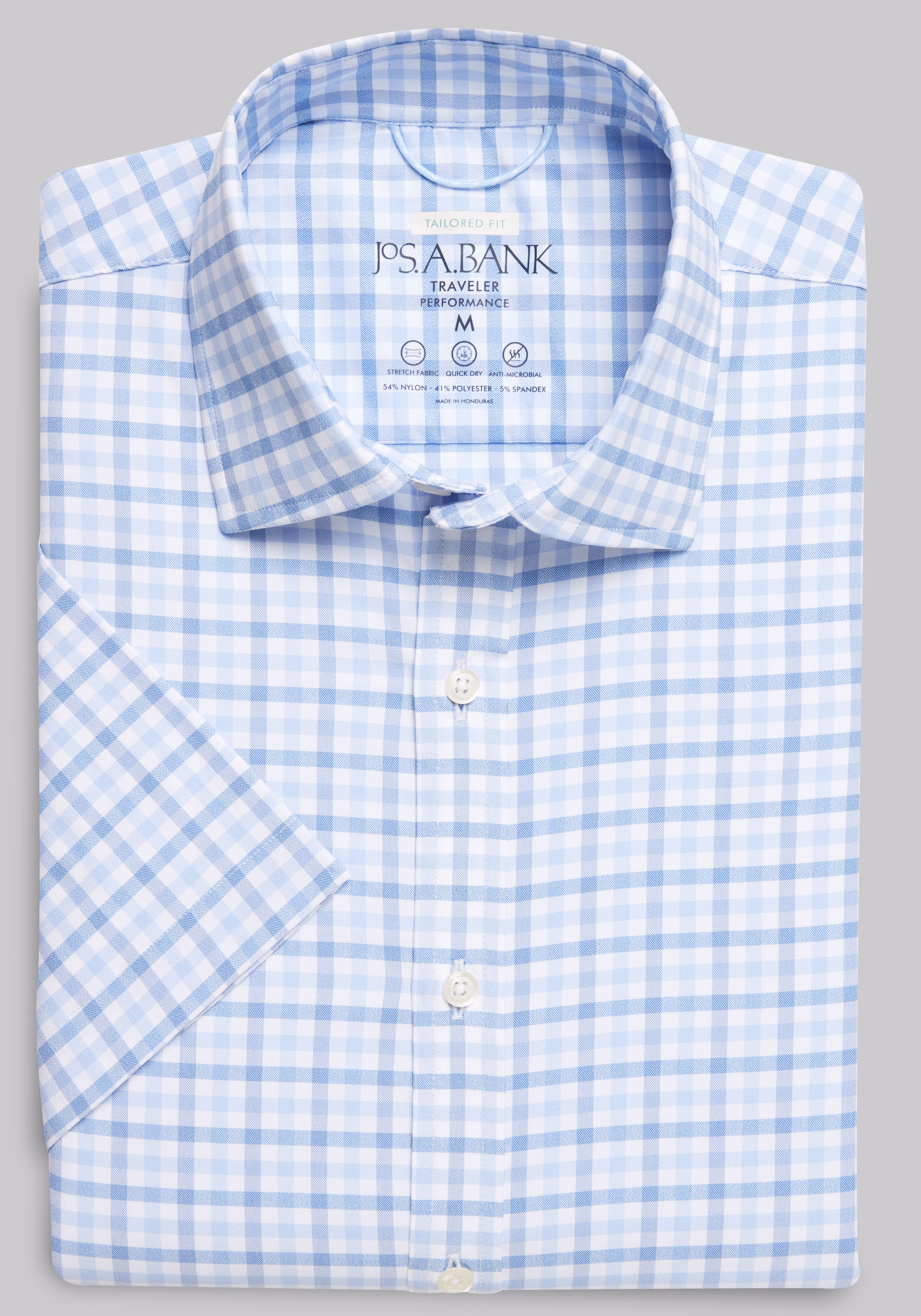 Traveler Performance Tailored Fit Plaid Short-Sleeve Sportshirt