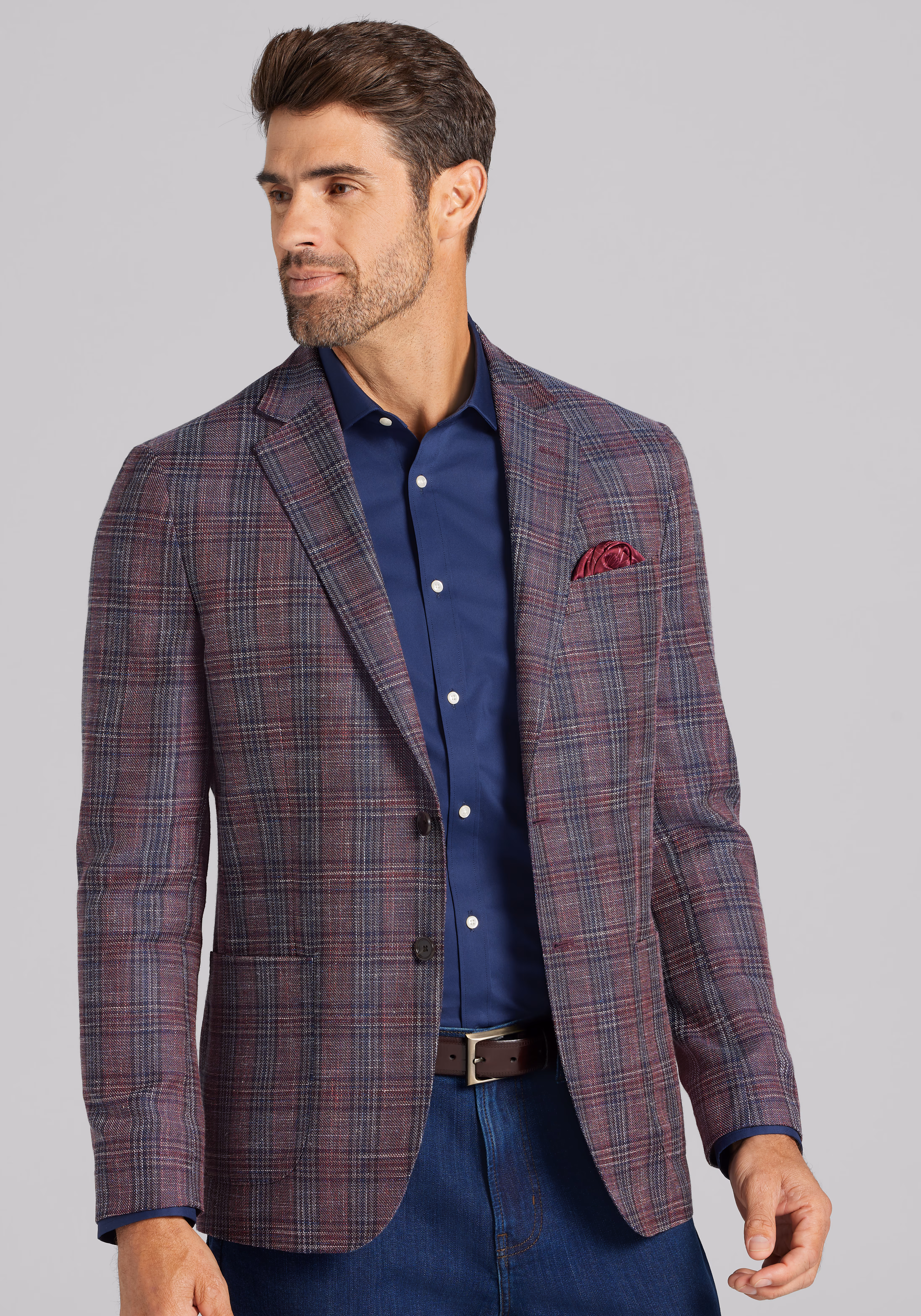 Reserve Collection Tailored Fit Wool-Cotton Blend Plaid Sport Coat