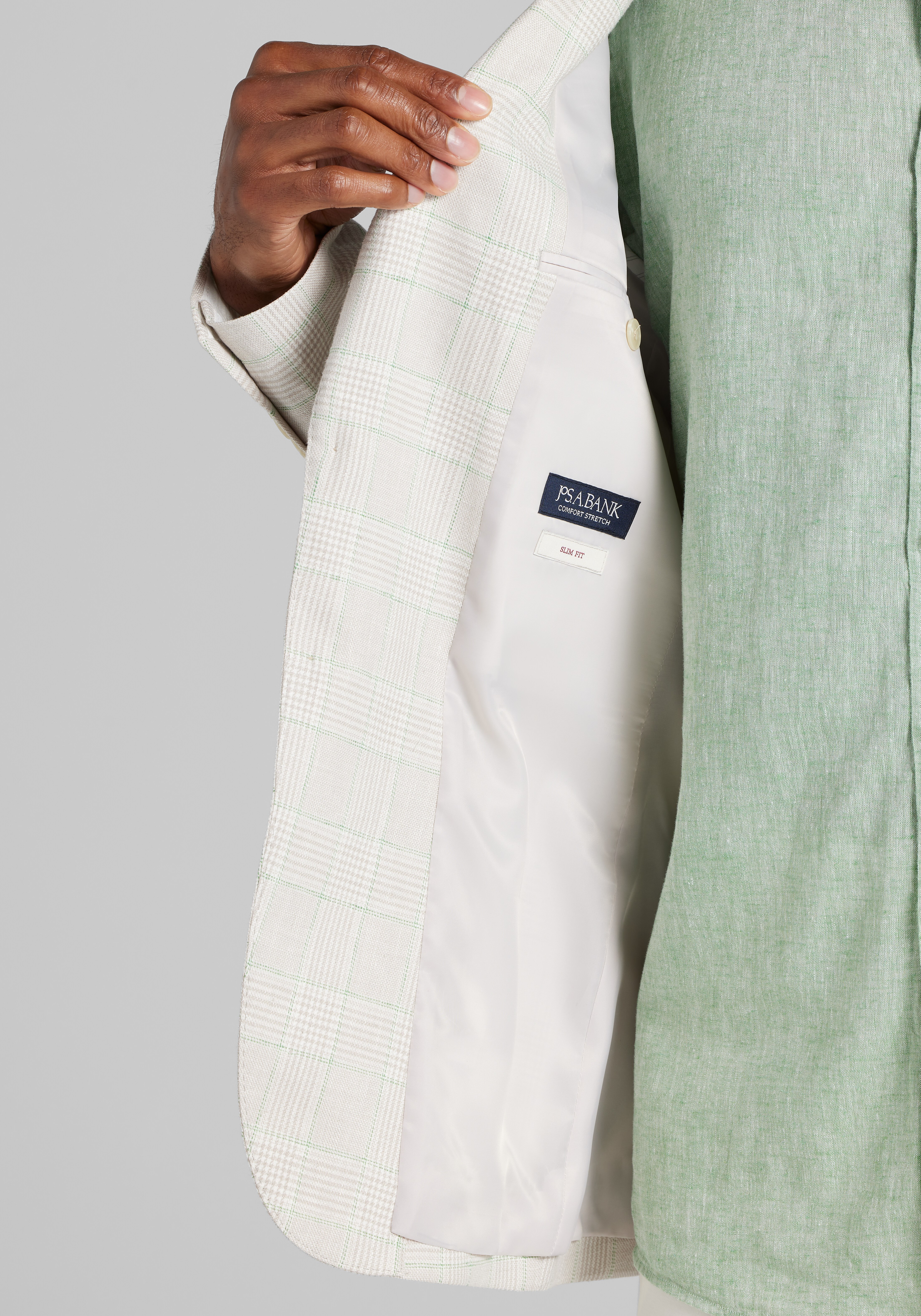 Jos. A. Bank Comfort Stretch Slim Fit Plaid Linen Blend Sportcoat