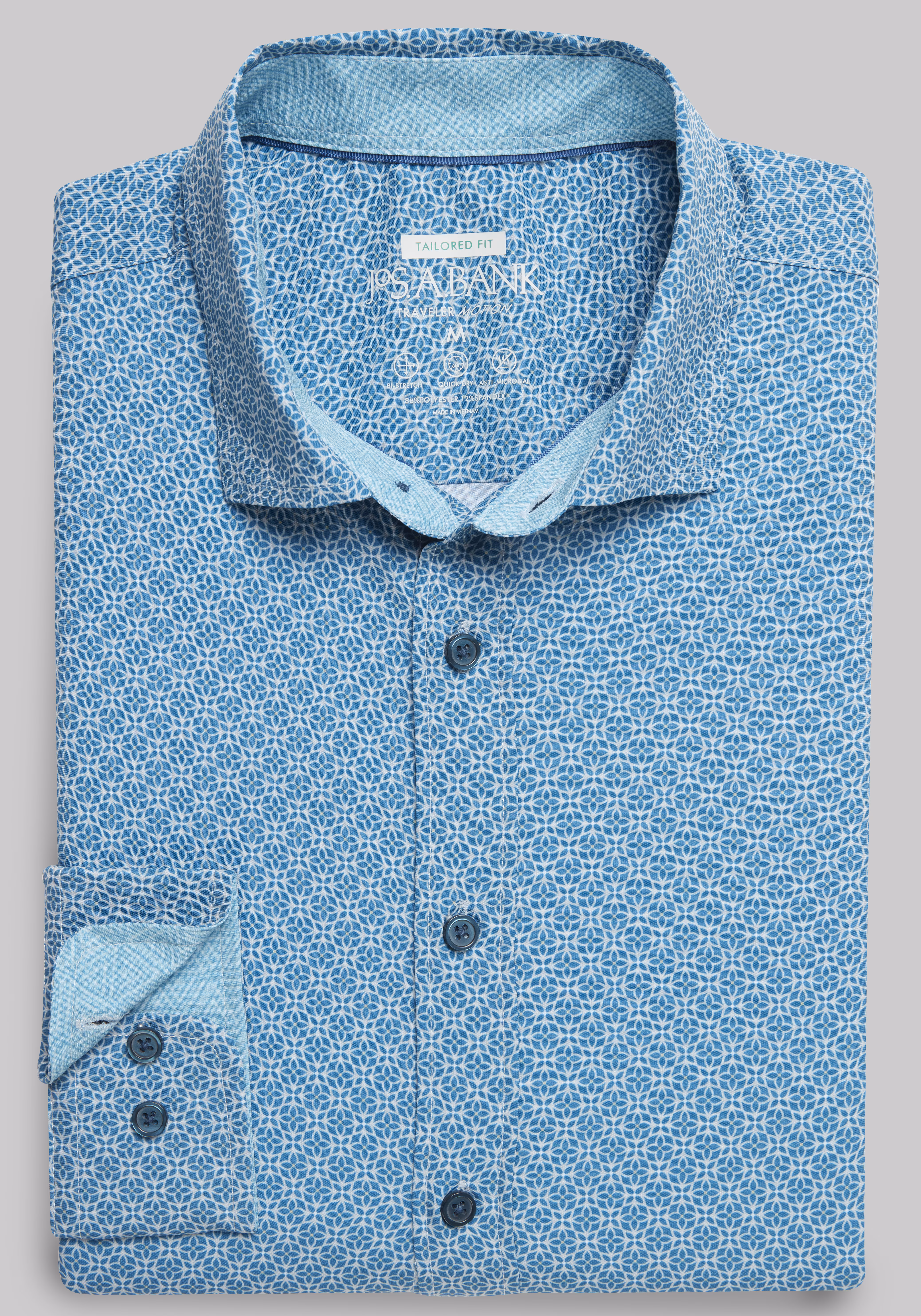 Traveler Motion Tailored Fit 4-Way Stretch Geometric Sportshirt - Big & Tall