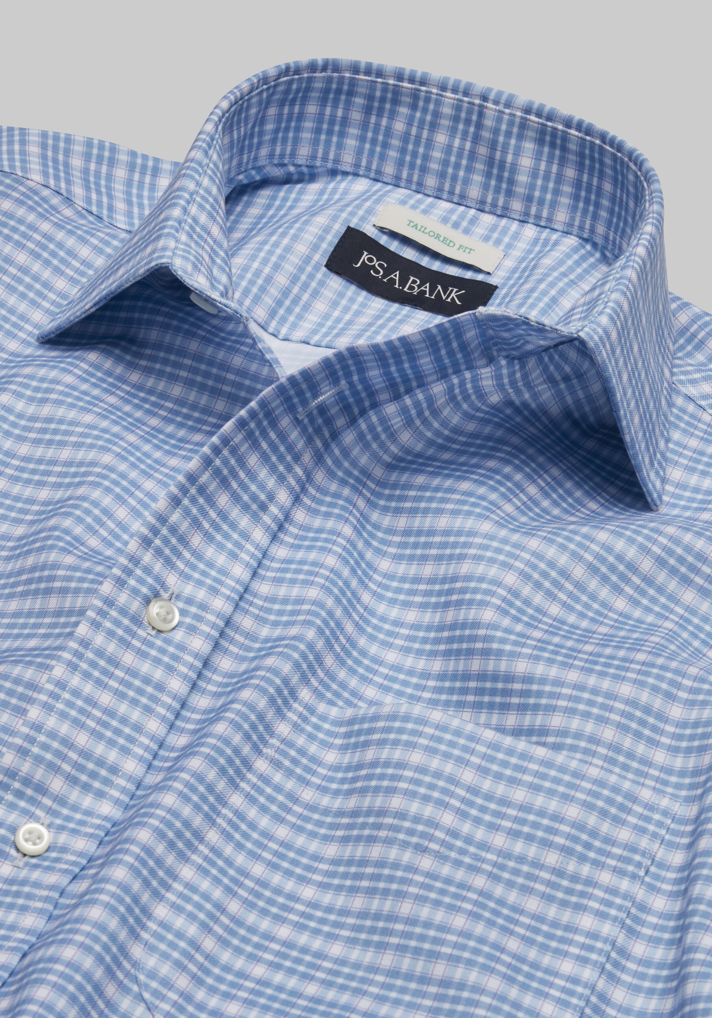 Jos. A. Bank Tailored Fit Spread Collar Large Plaid Print Dress Shirt