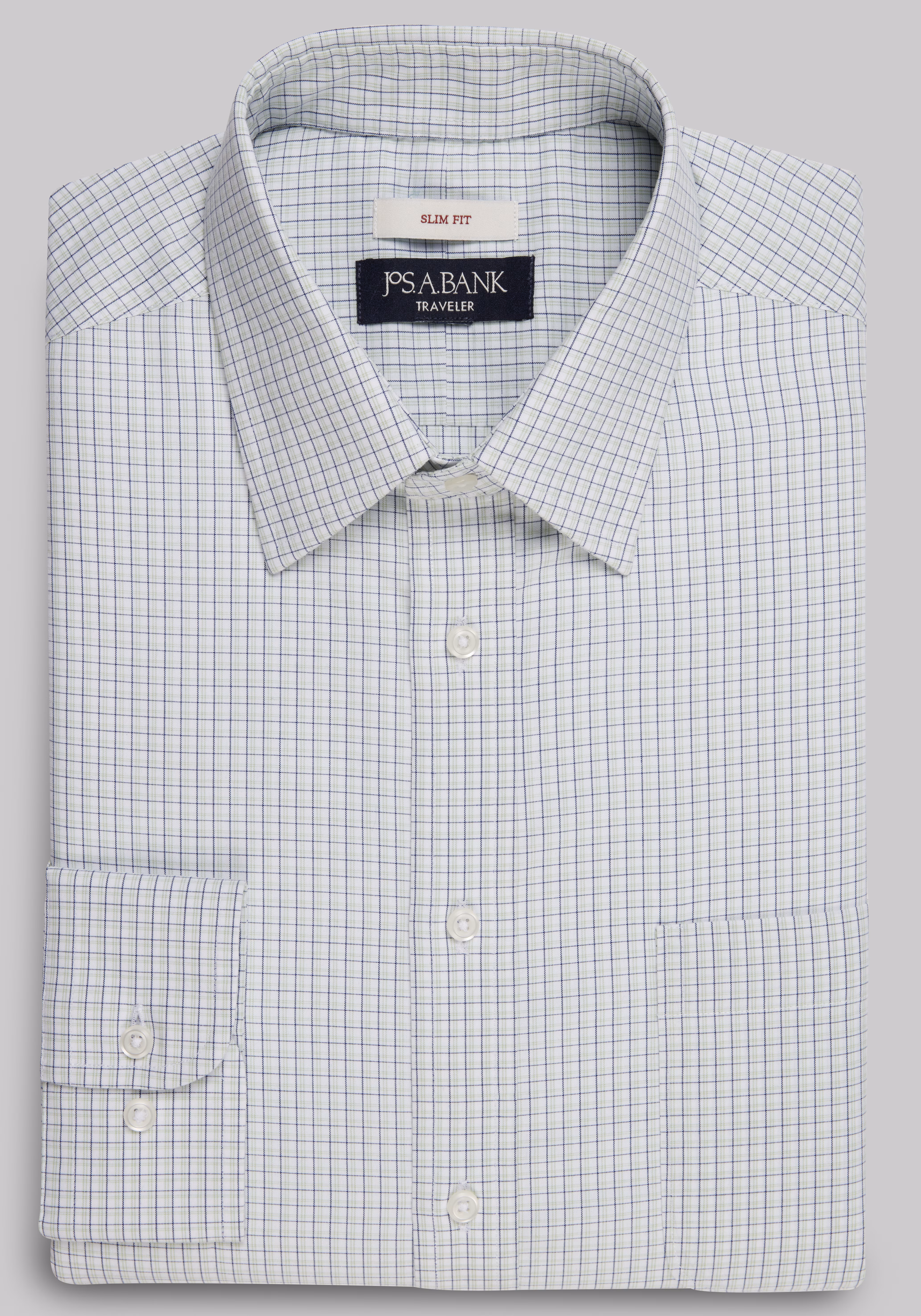 Traveler Collection Slim Fit Point Collar Check Dress Shirt