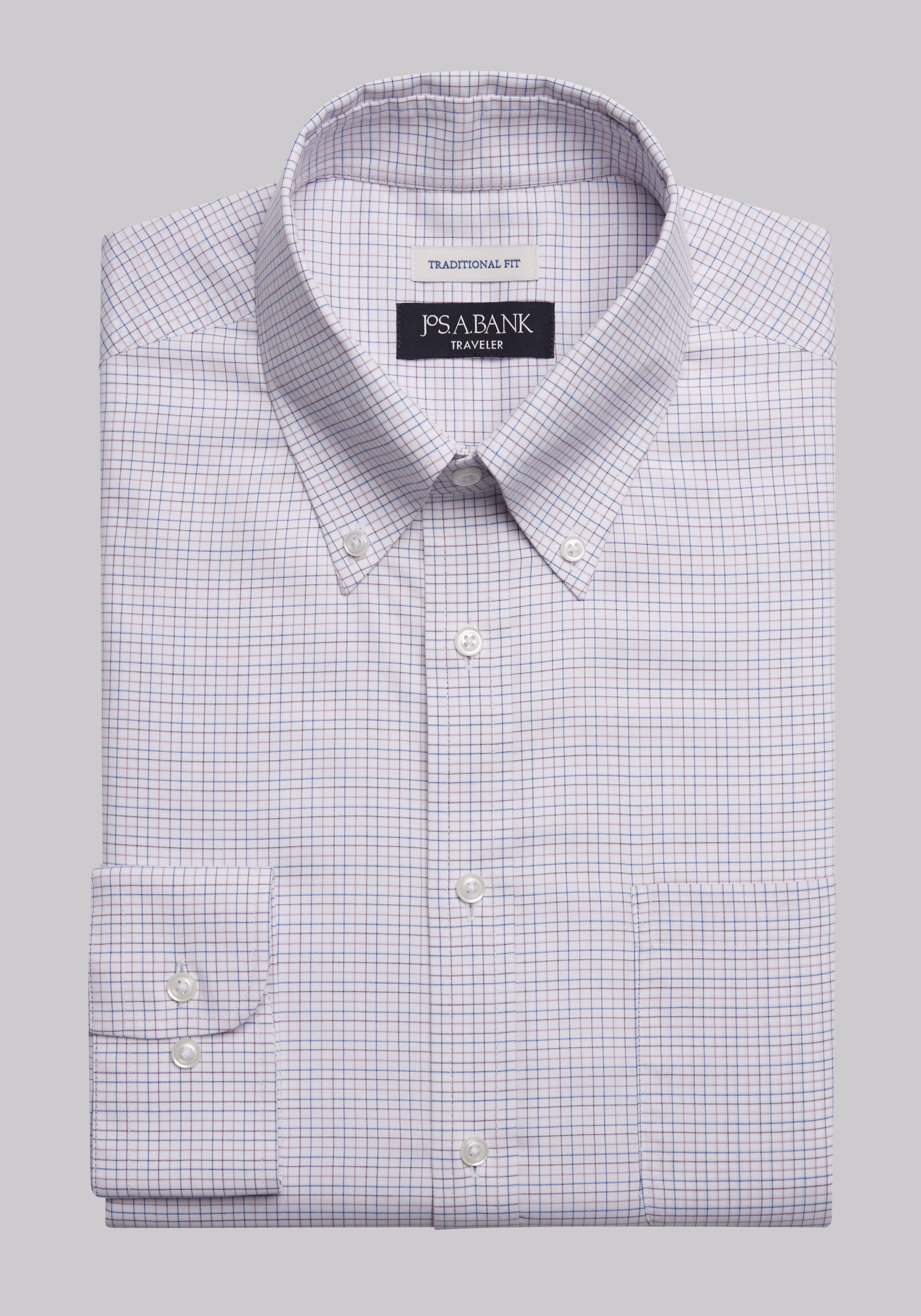 Traveler Collection Traditional Fit Button-Down Collar Grid Dress Shirt - Big & Tall