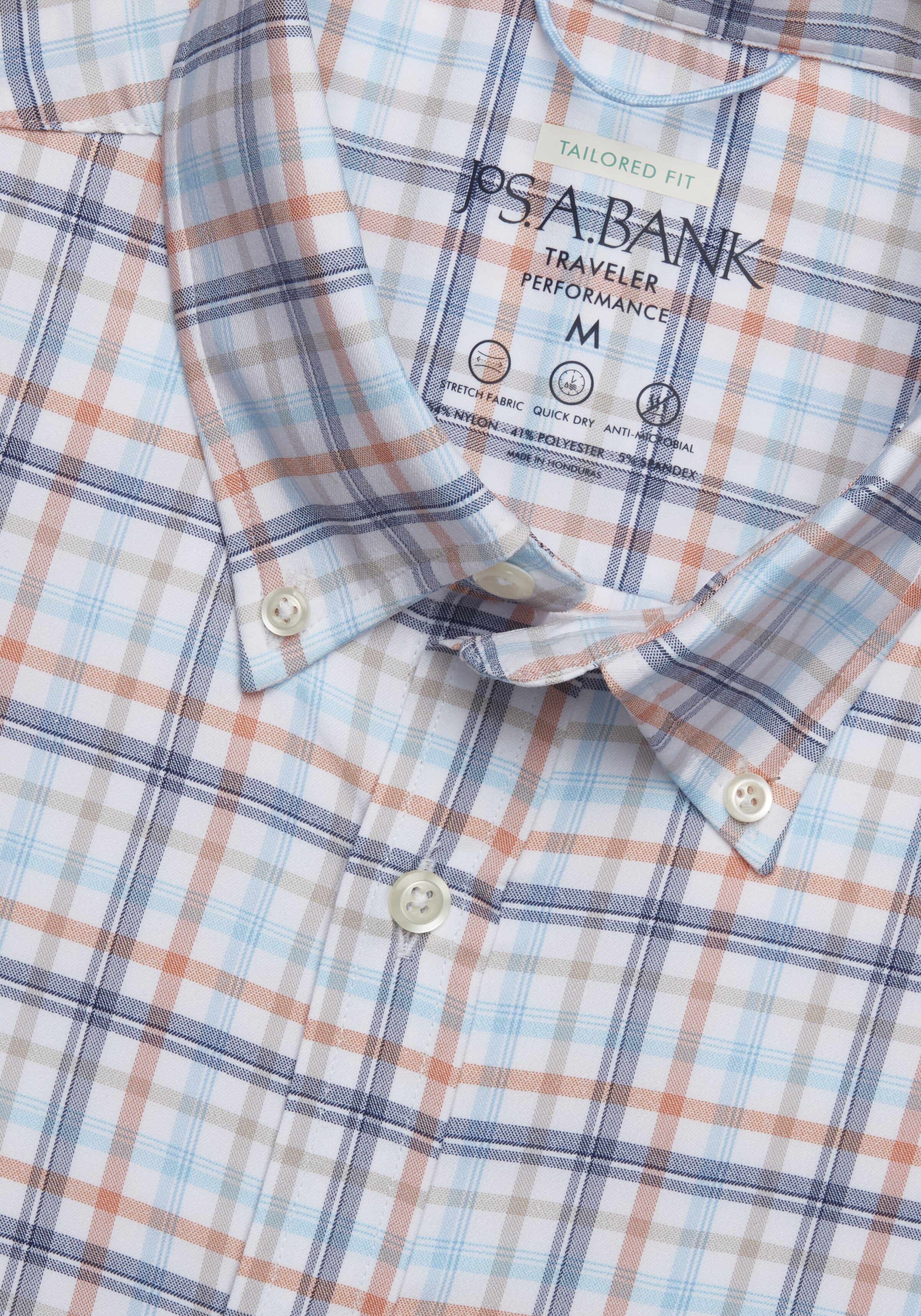 Traveler Performance Tailored Fit Plaid 4 Way Stretch Long Sleeve Sportshirt - Big & Tall