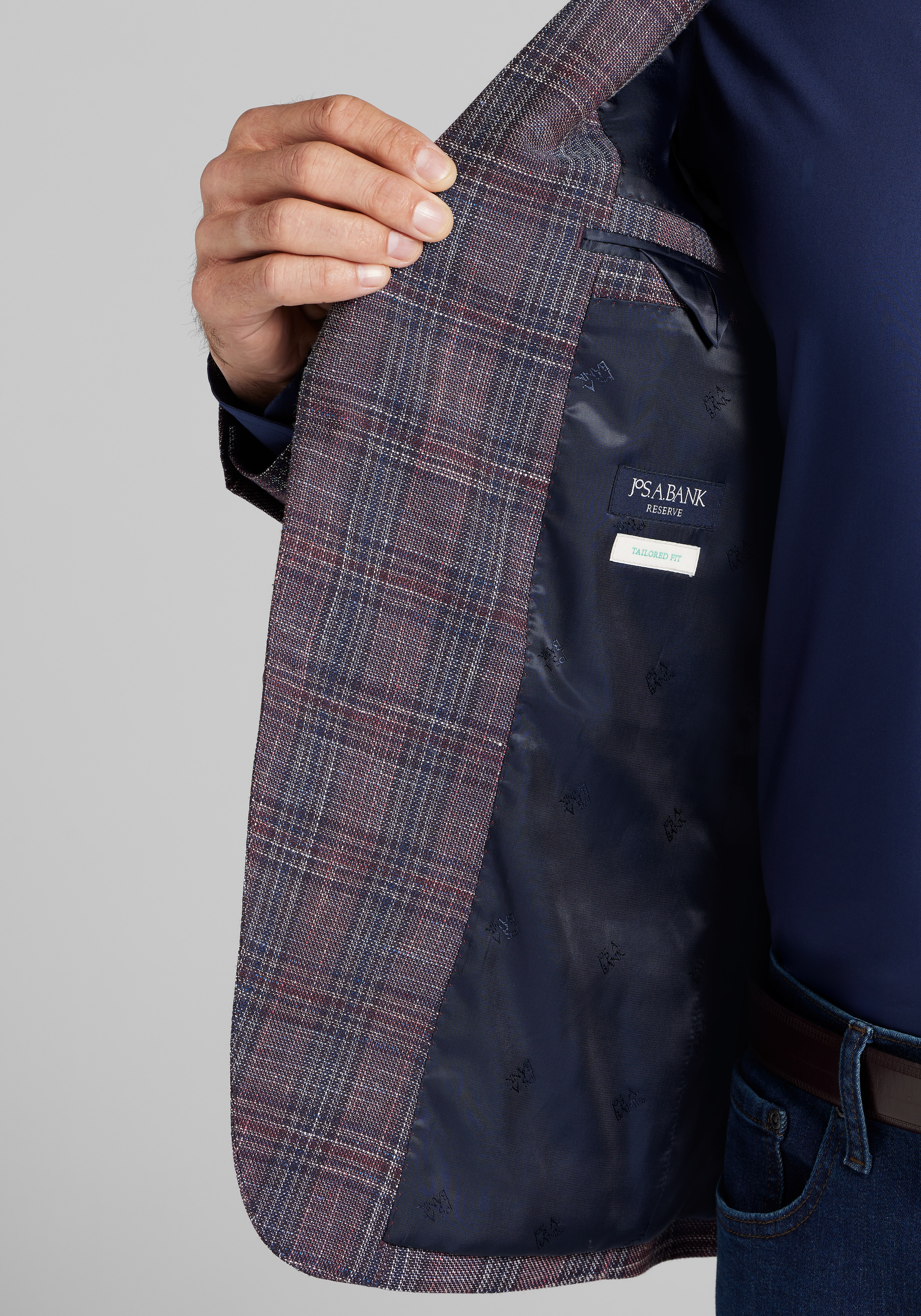 Reserve Collection Tailored Fit Wool-Cotton Blend Plaid Sport Coat