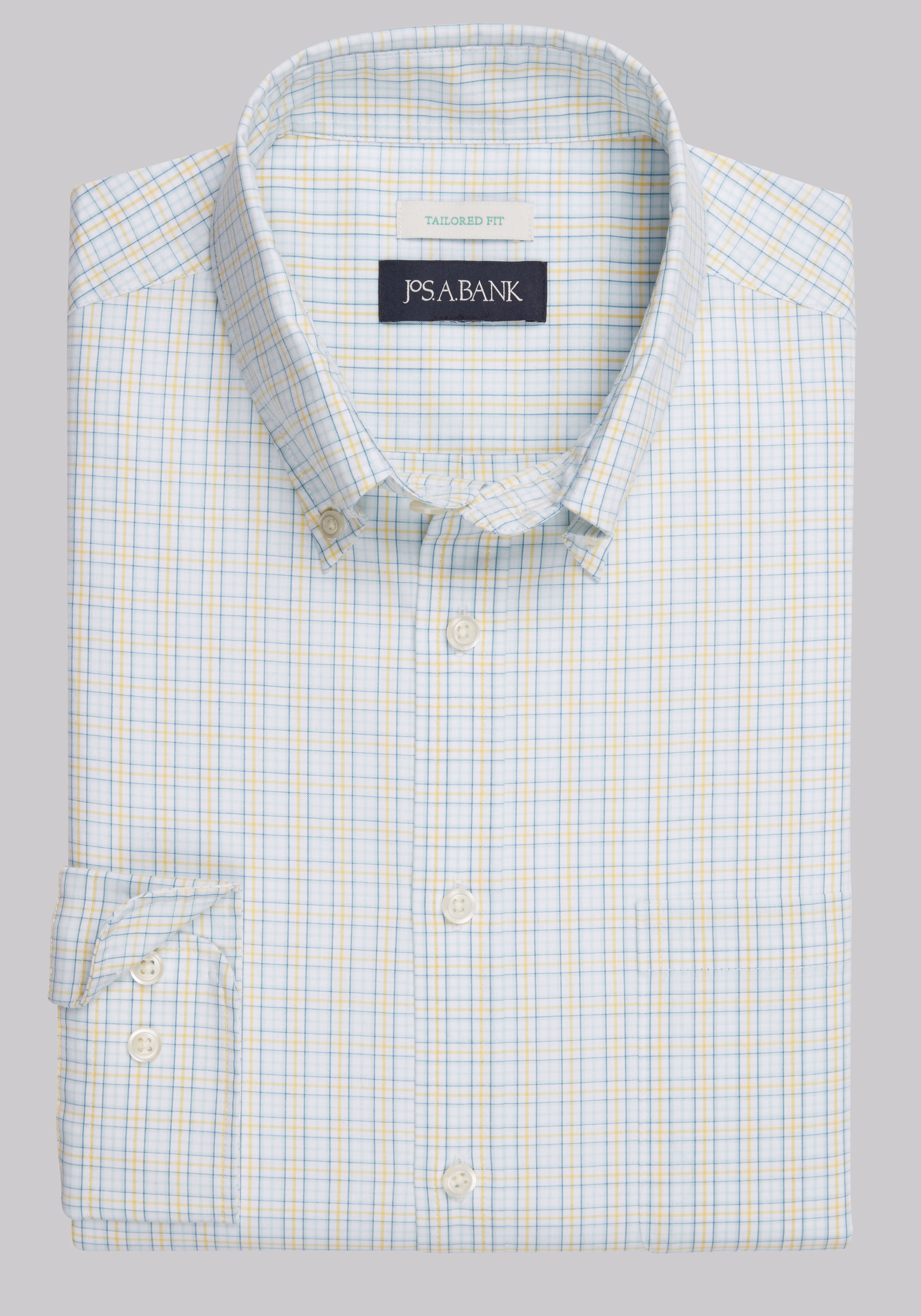 Jos. A. Bank Comfort Stretch Tailored Fit Plaid Long Sleeve Sportshirt - Big & Tall
