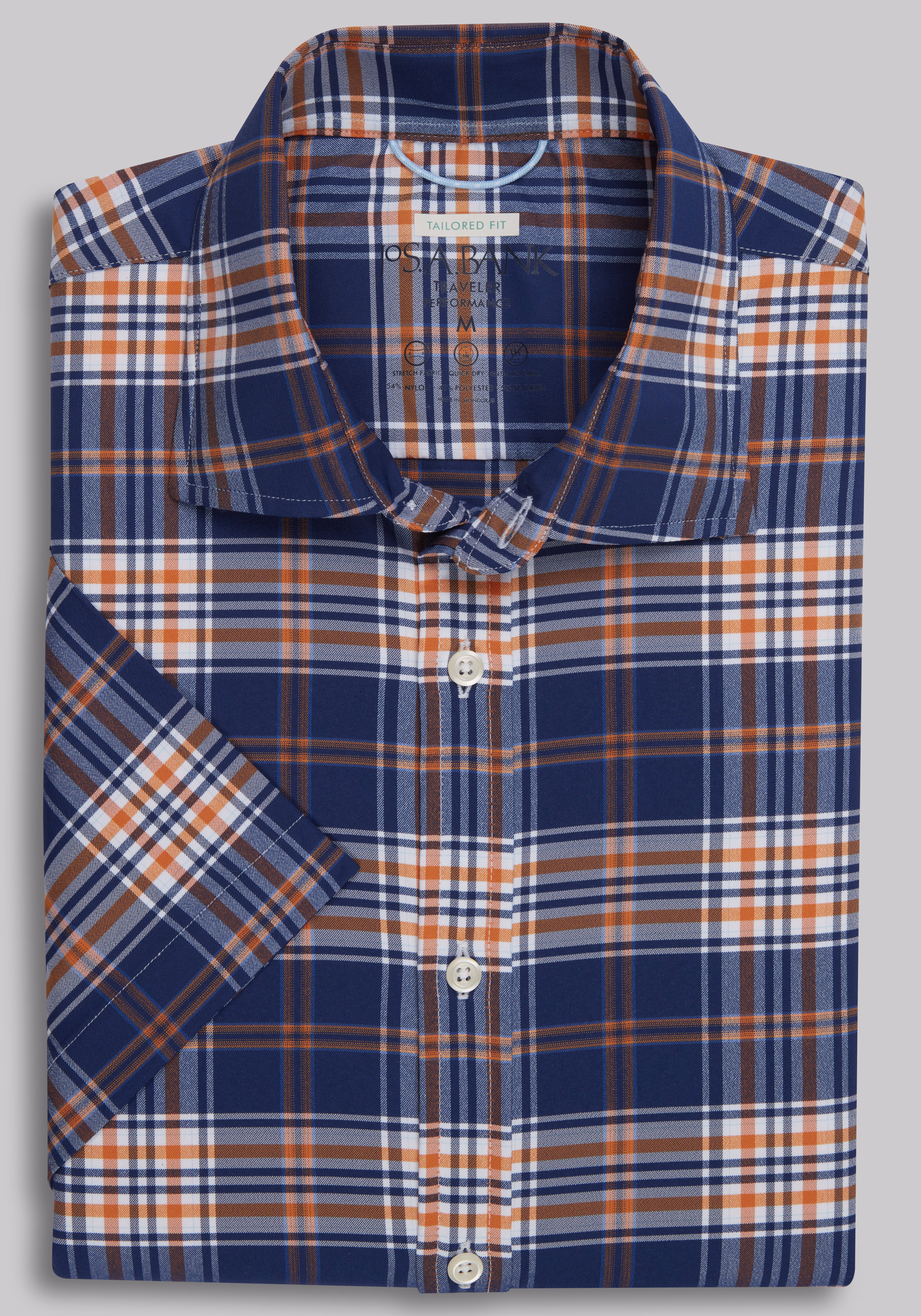 Traveler Performance Tailored Fit Plaid Short-Sleeve Sportshirt