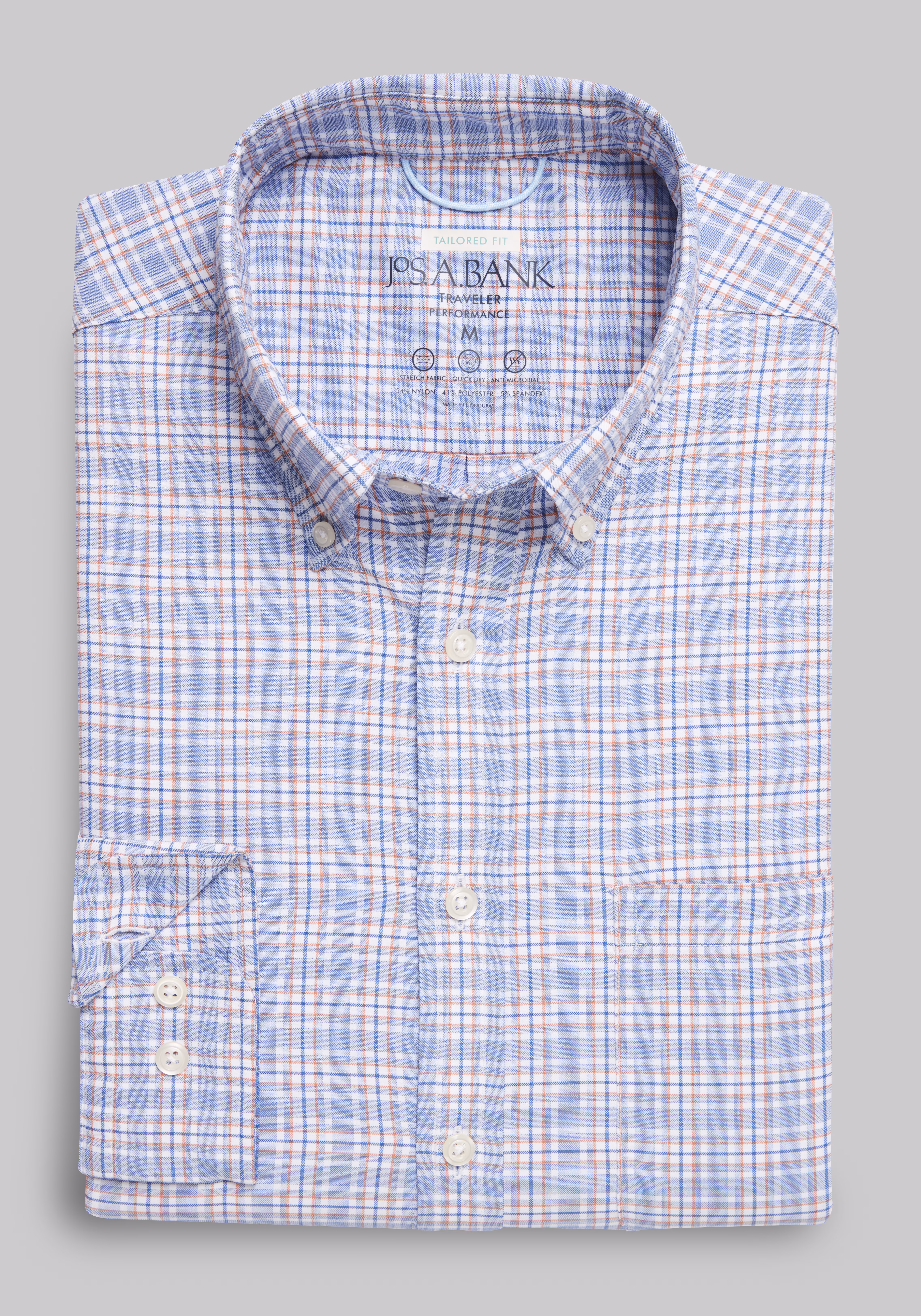 Traveler Performance Tailored Fit Plaid 4 Way Stretch Long Sleeve Sportshirt - Big & Tall