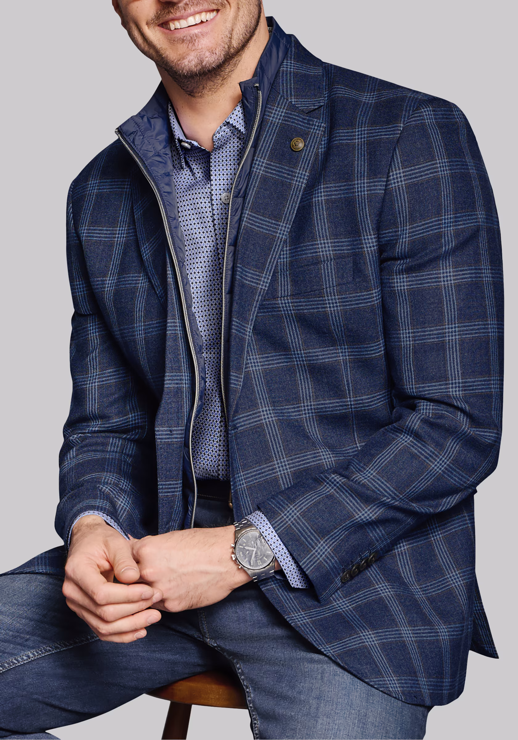 Johnston & Murphy Tailored Fit Plaid Bib Blazer