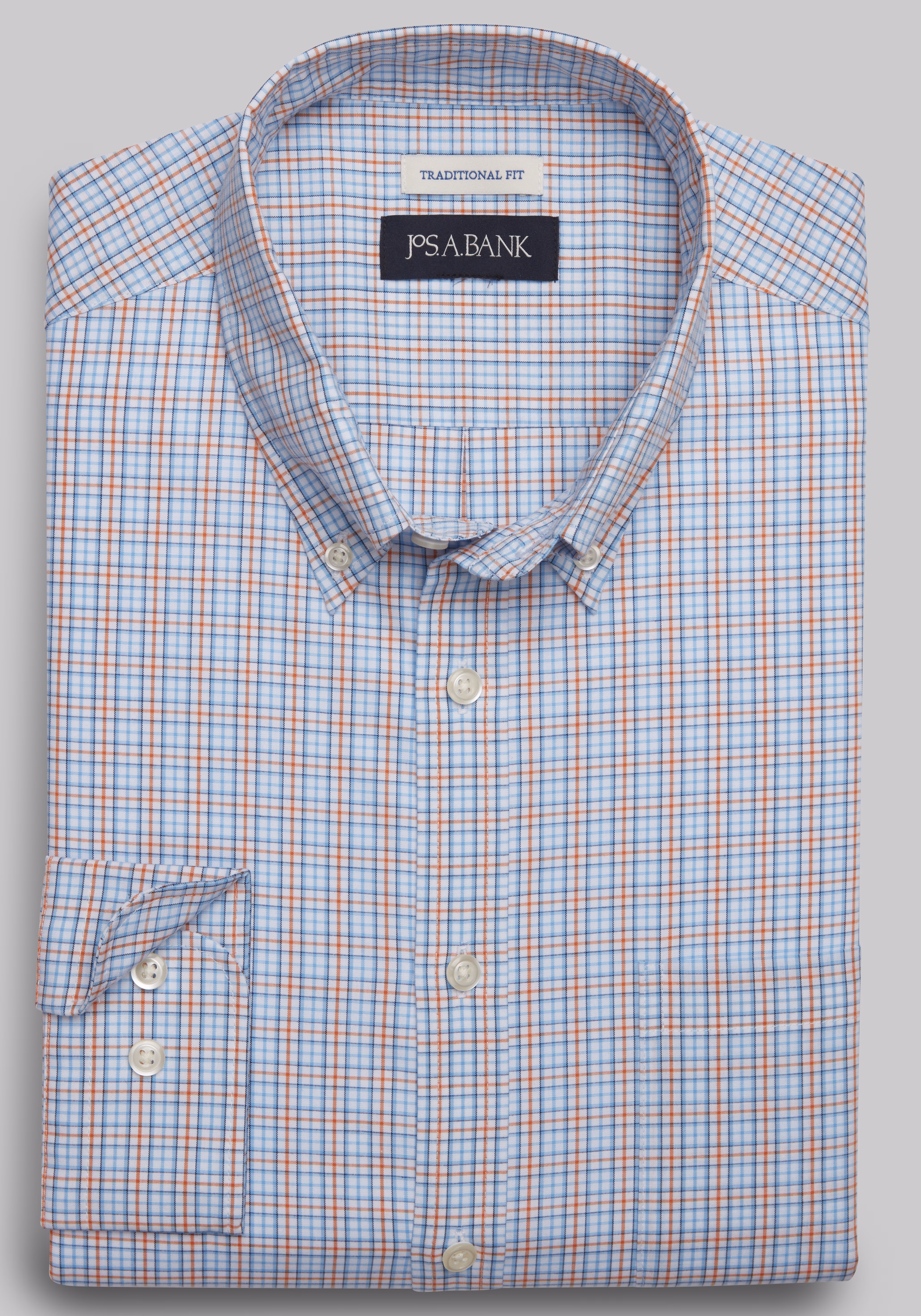 Jos. A. Bank Comfort Stretch Traditional Fit Plaid Long Sleeve Sportshirt - Big & Tall