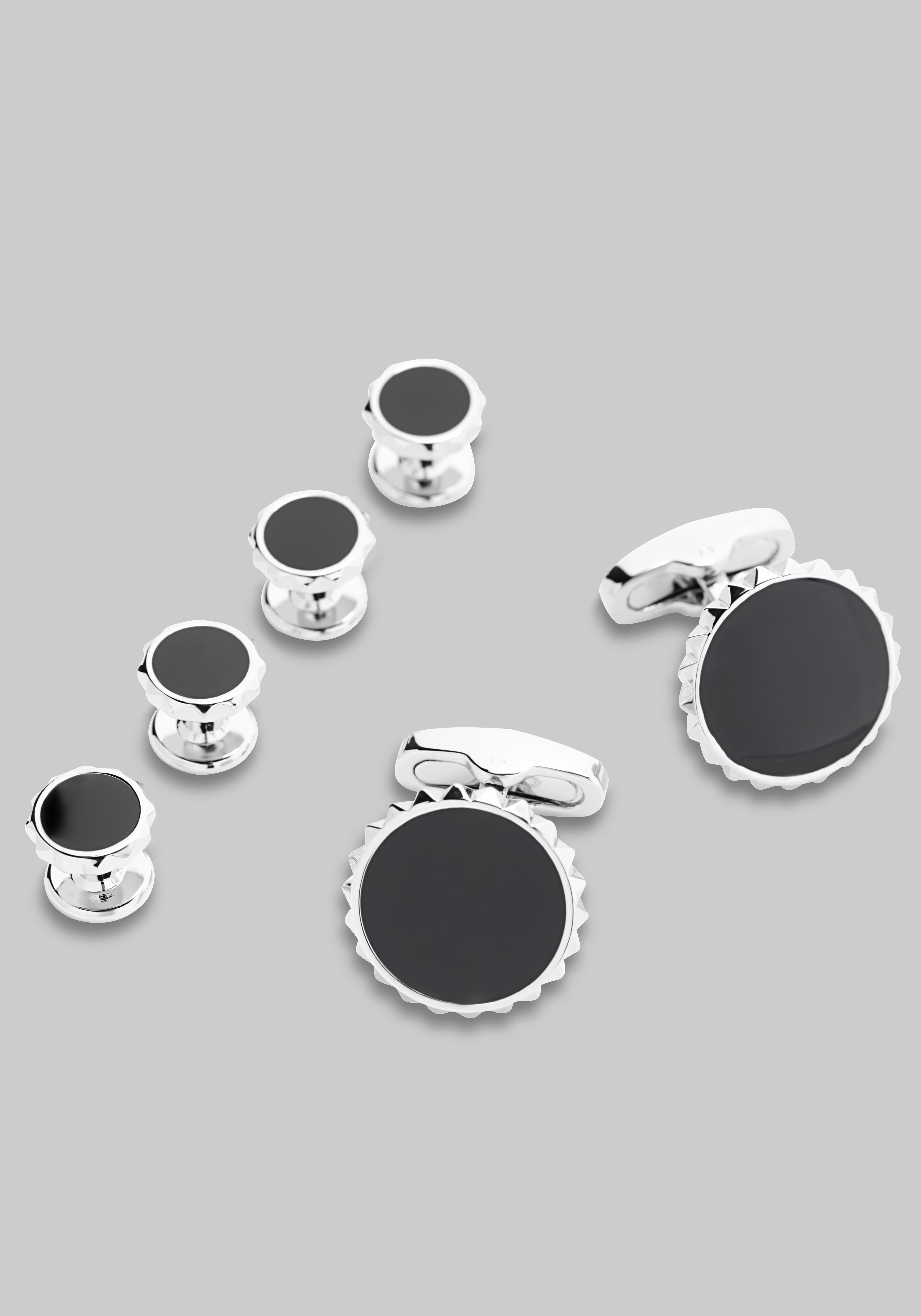 Jos. A. Bank Round Black Enamel Cufflink & Stud Set