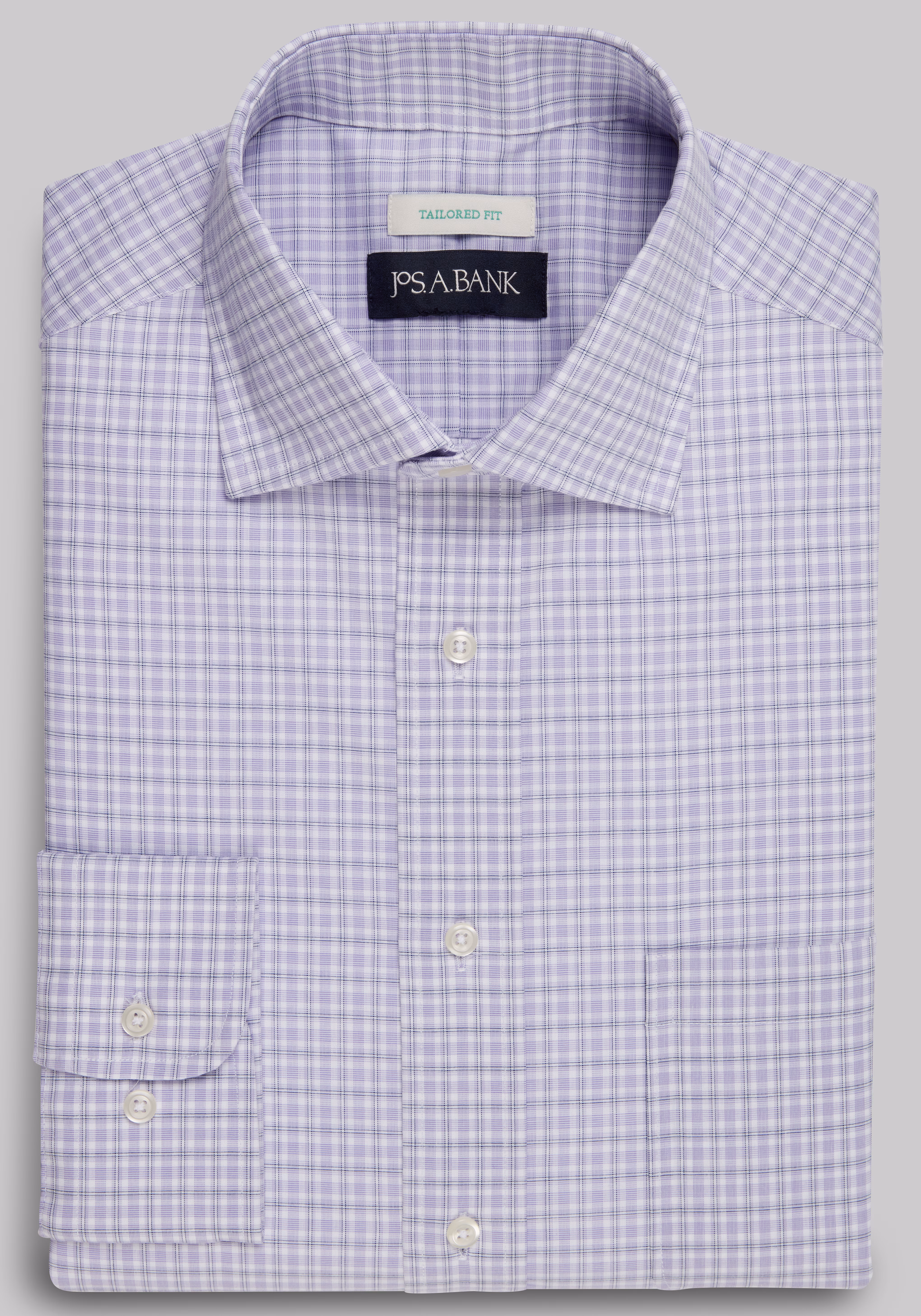Jos. A. Bank Tailored Fit Spread Collar Plaid Dress Shirt