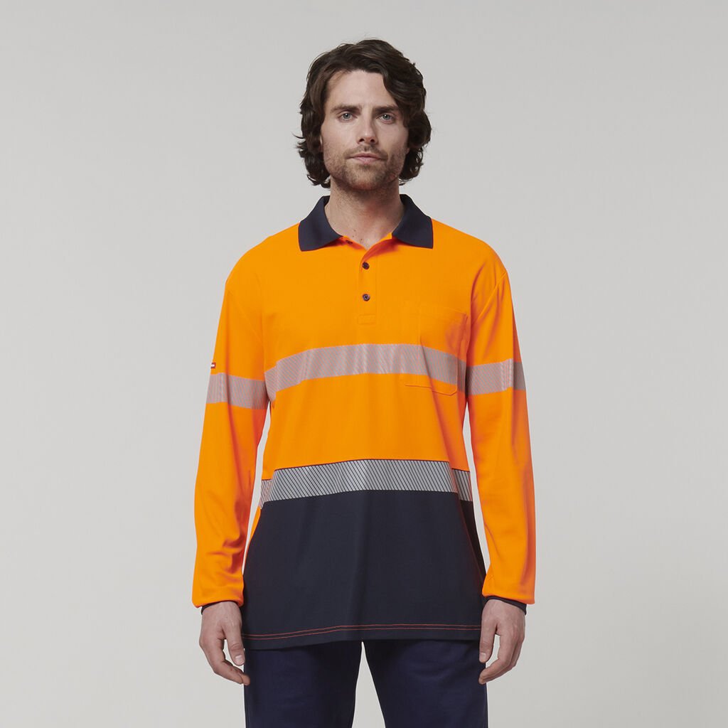 Mens Long Sleeve Hi Vis Taped Polo