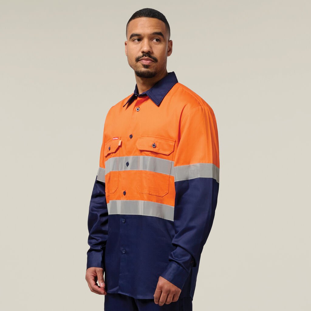 Hi-Vis 2 Tone Long Sleeve Taped Cotton Drill Shirt