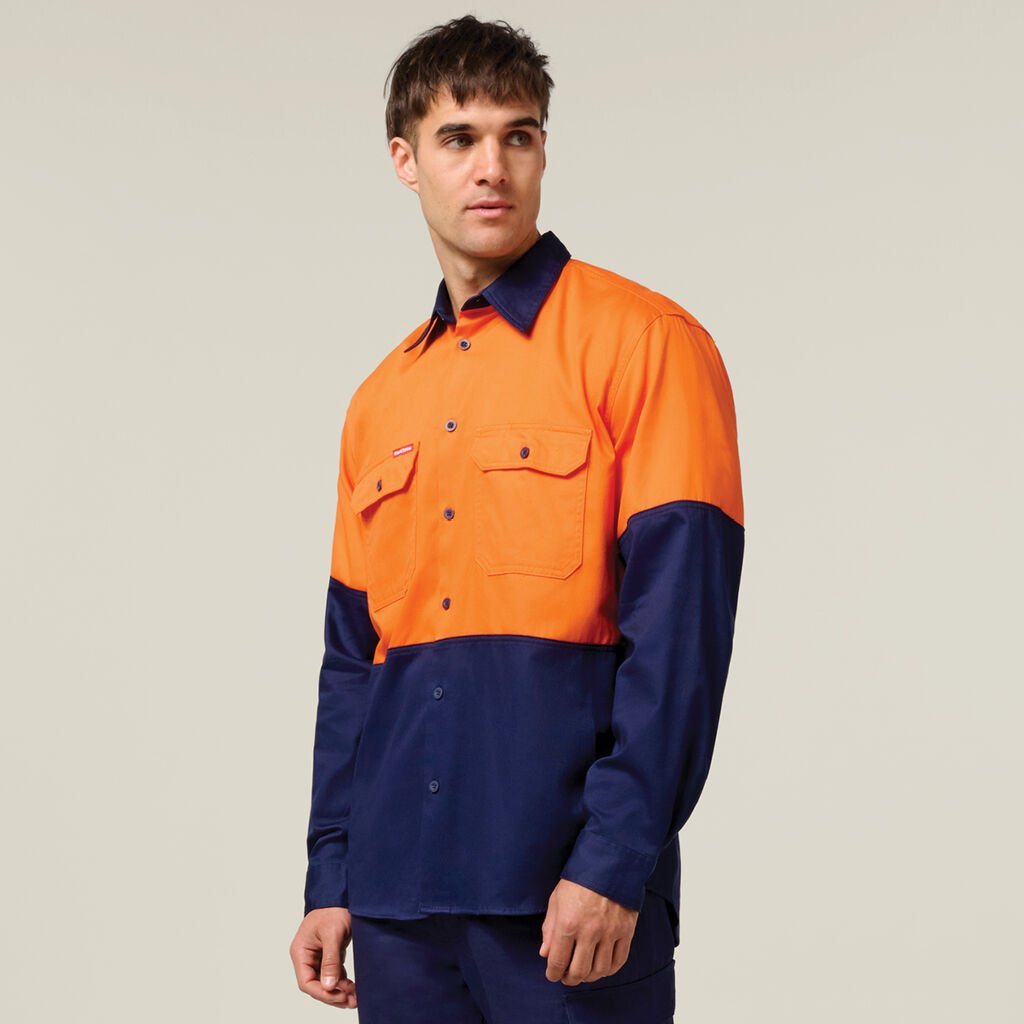 Core Hi-Vis Long Sleeve Heavyweight Cotton Drill Shirt