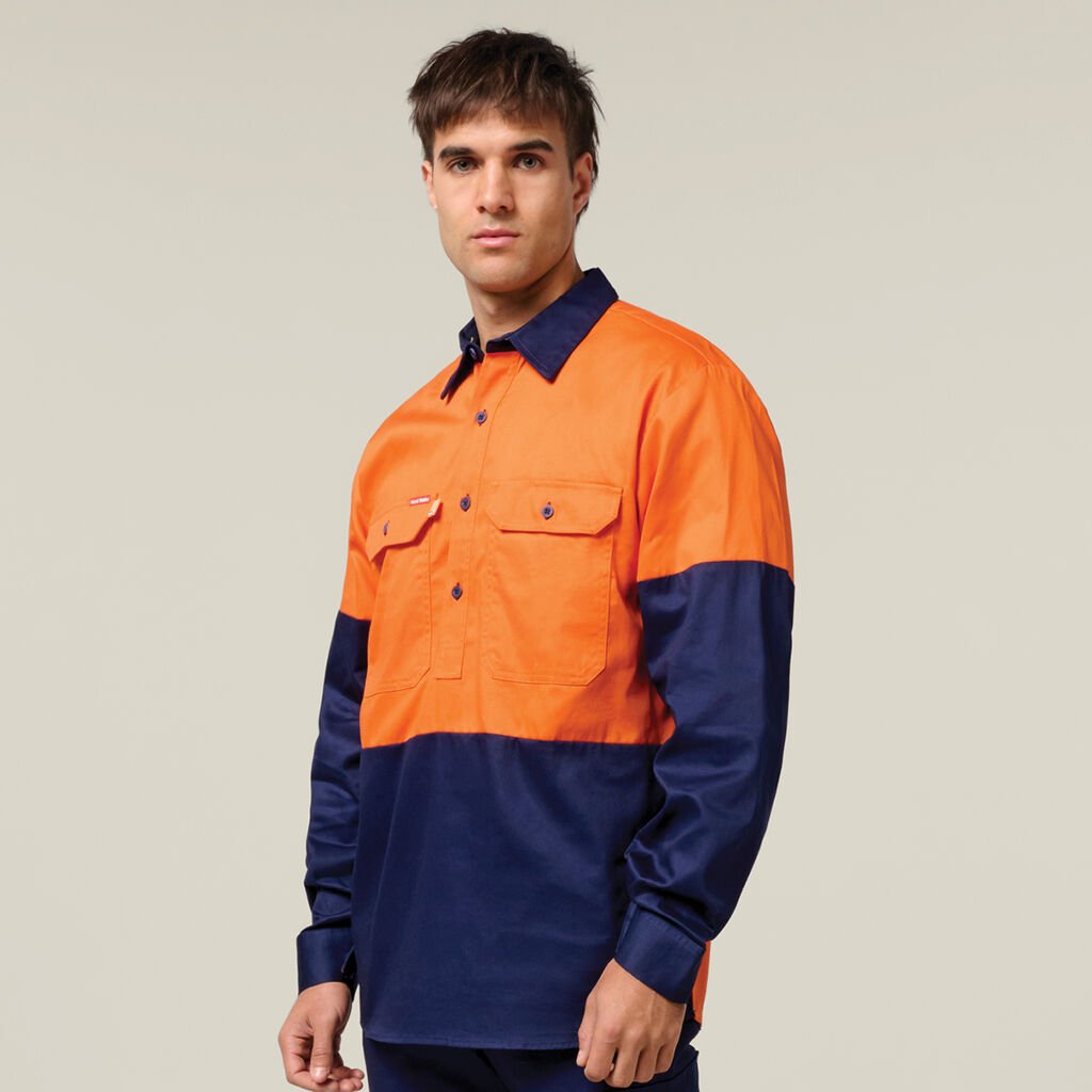 Hi-Vis 2 Tone Closed Front Long Sleeve Shirt with Gusset
