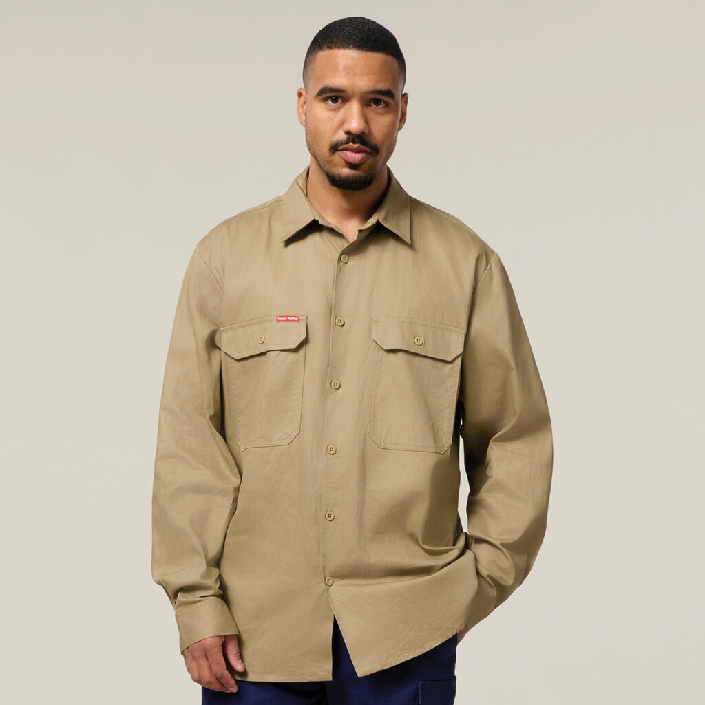 Long Sleeve Open Front Cotton Drill Work Shirt