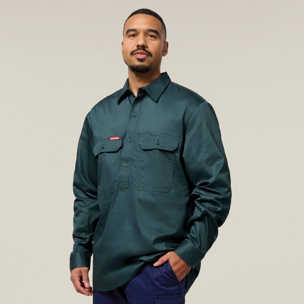 Long Sleeve Closed Front Cotton Drill Work Shirt
