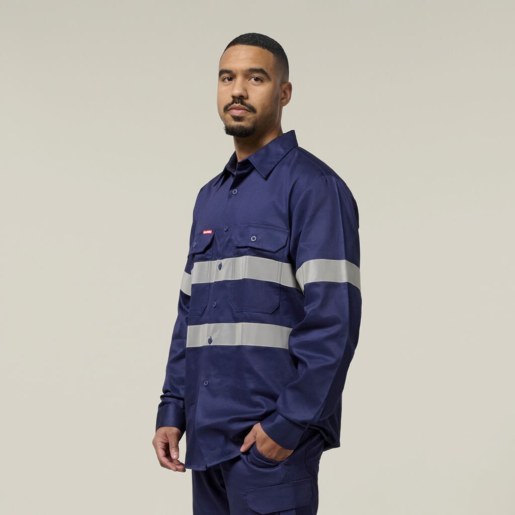 Hi-Vis Cotton Drill Long Sleeve Taped Shirt