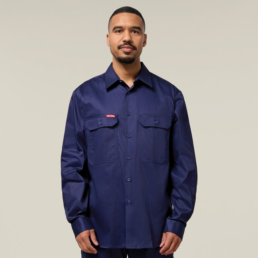 Long Sleeve Open Front Cotton Drill Work Shirt