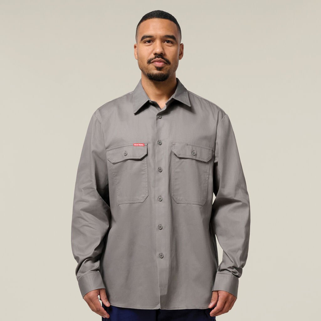 Long Sleeve Open Front Cotton Drill Work Shirt