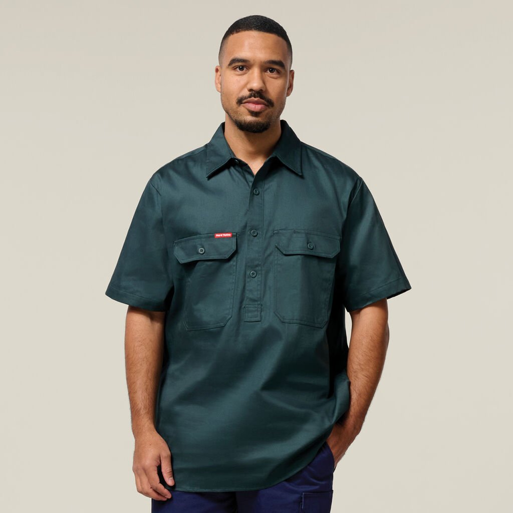 Short Sleeve Closed Front Cotton Drill Work Shirt