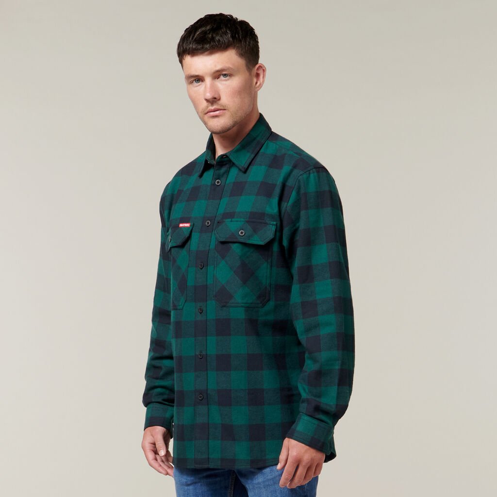 Long Sleeve Check Flannel Cotton Work Shirt