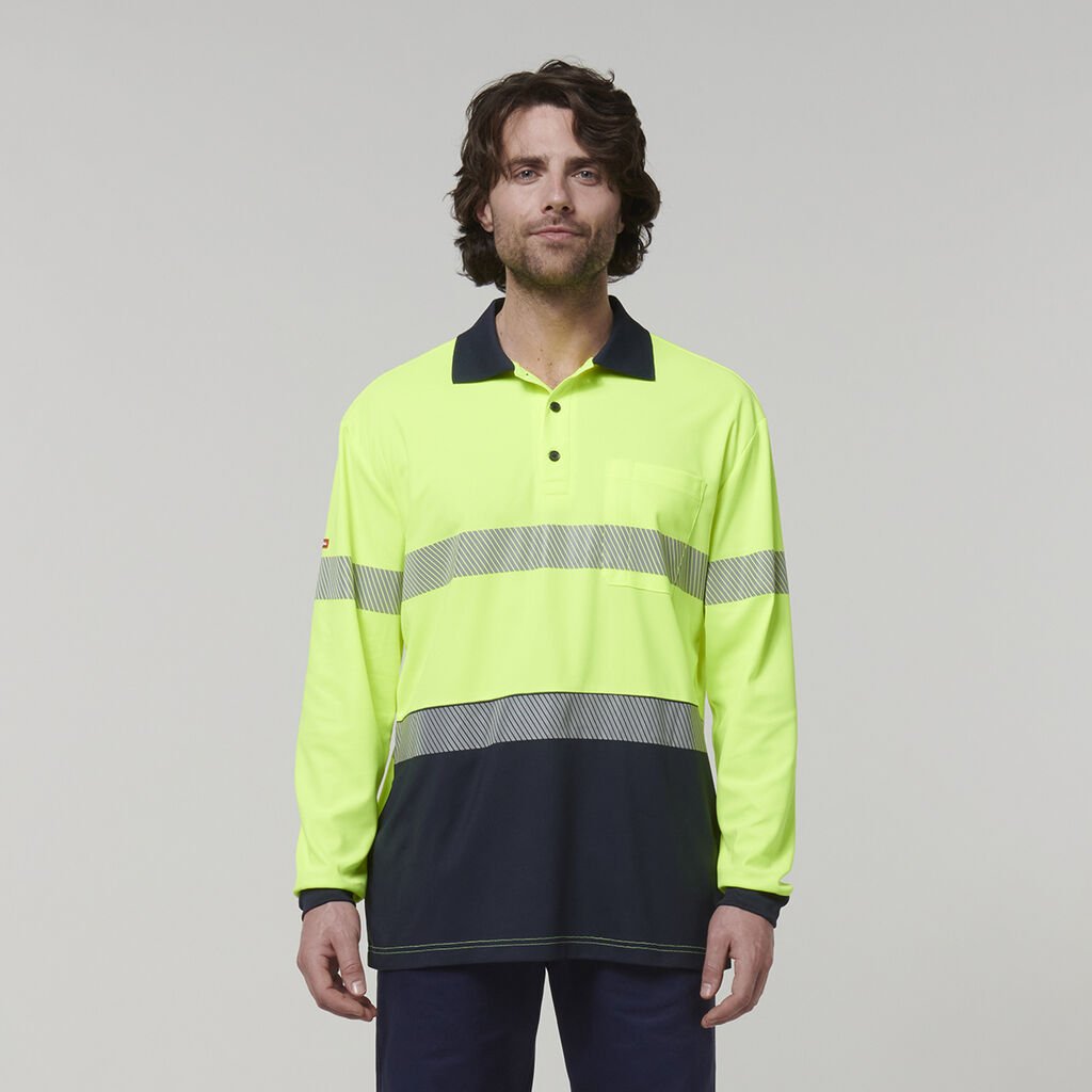 Mens Long Sleeve Hi Vis Taped Polo