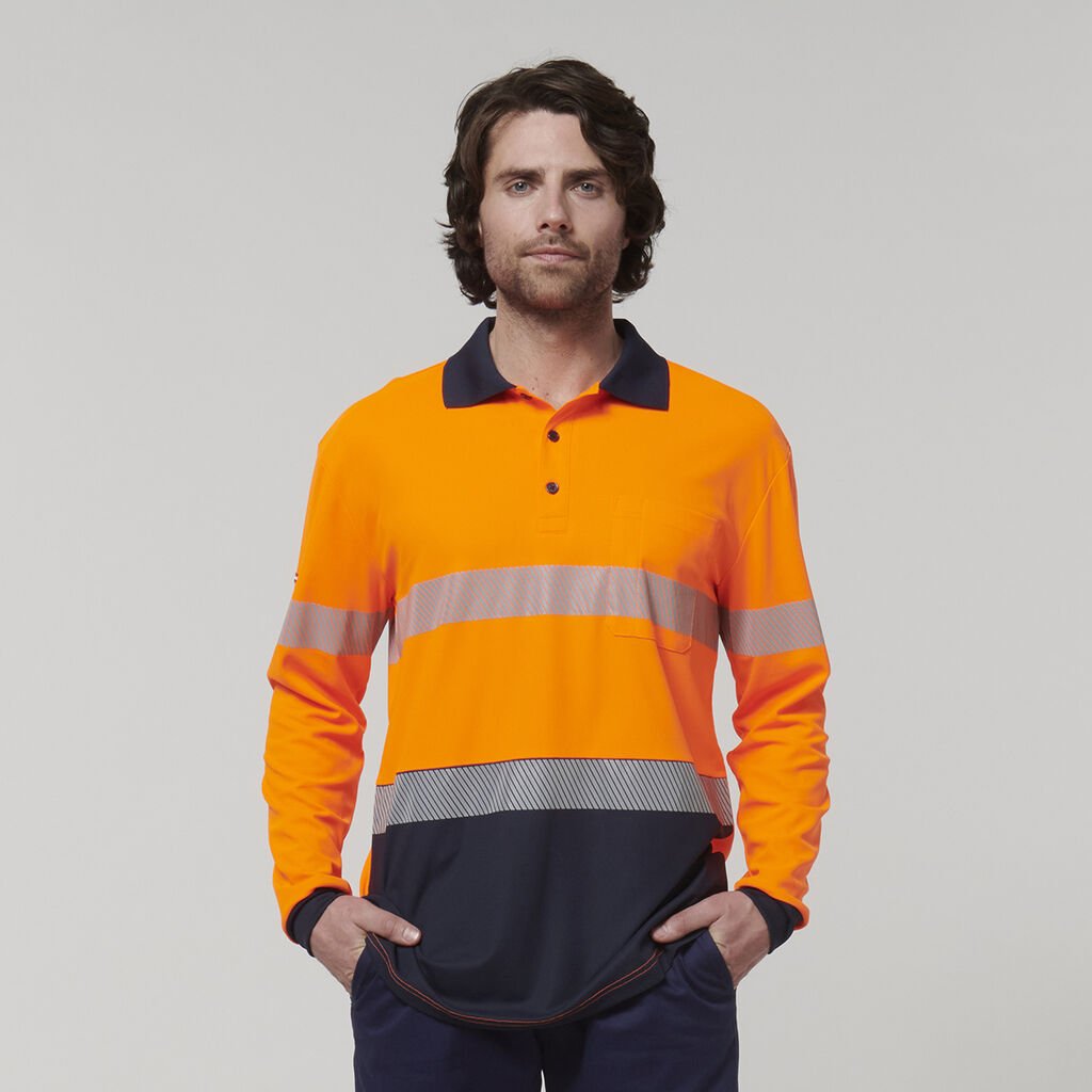 Mens Long Sleeve Hi Vis Taped Polo