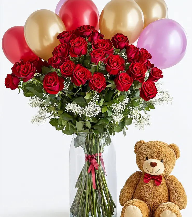 Roses Balloons Teddy