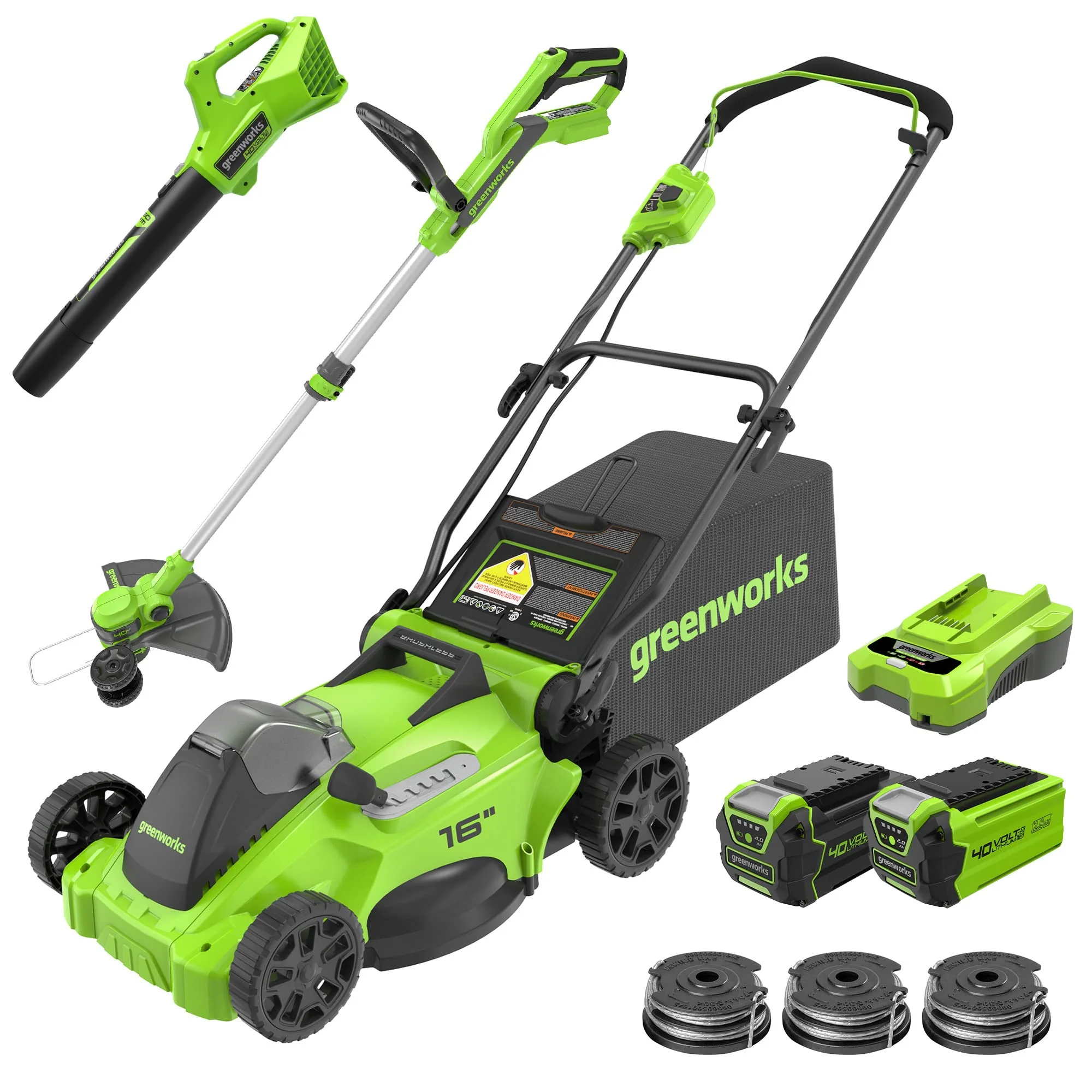 40V 16 Cordless Battery Push Mower 3pc Combo Kit w/ 4Ah Battery, 2Ah Battery & Charger