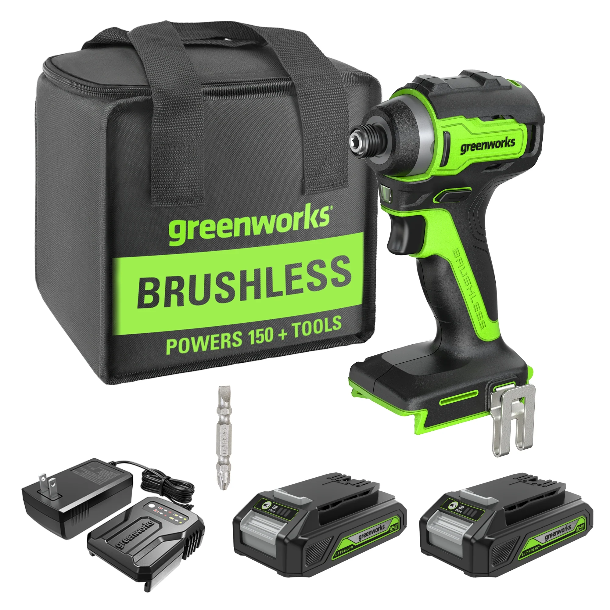 24V 1/4 1950 in/lbs Brushless Impact Driver Kit w/ (2) 2.0Ah Batteries, Charger, Bits and Tool Bag