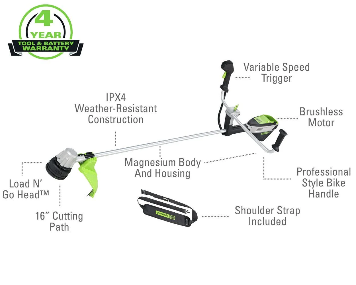 60V 16 Cordless Battery Bike Handle String Trimmer (Tool Only)