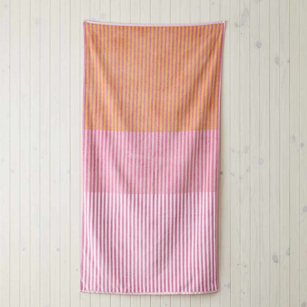 Velour Block Stripe Pink Beach Towel