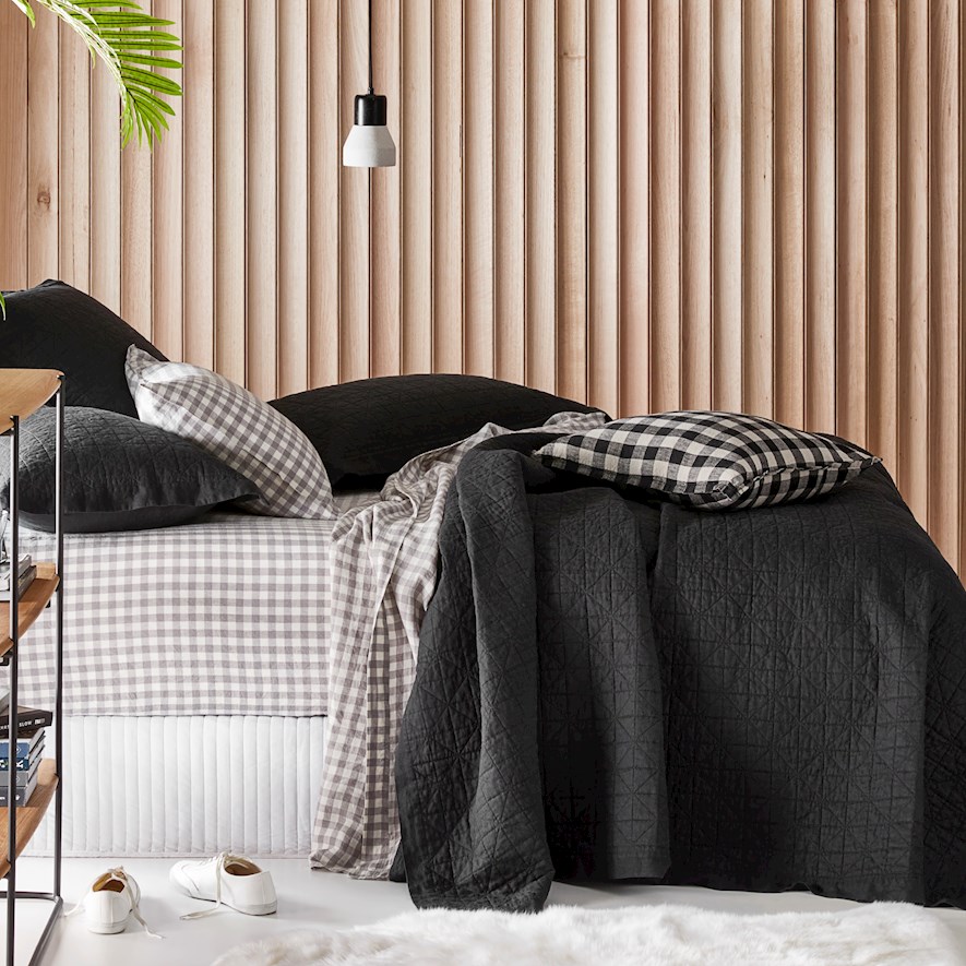 Vintage Washed Linen Onyx Quilted Coverlet Separates