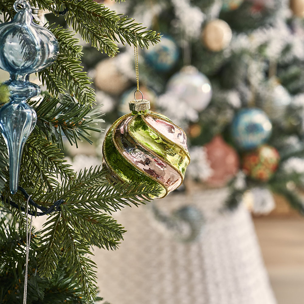 Two Tone Green & Rose Gold Swirl Bauble