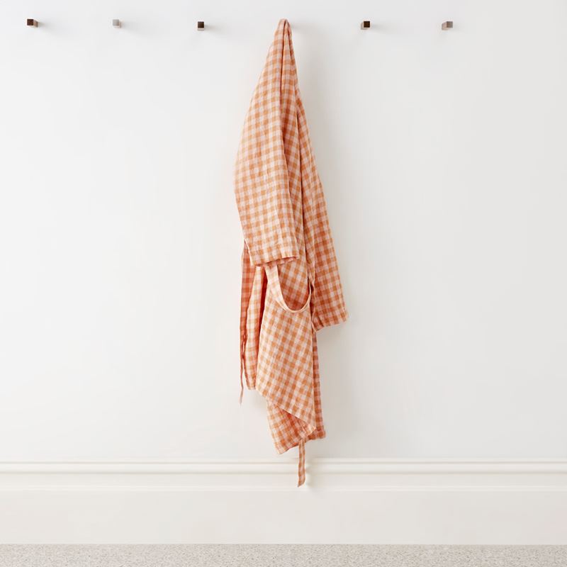 Vintage Washed Linen Caramel & Pink Check Robe
