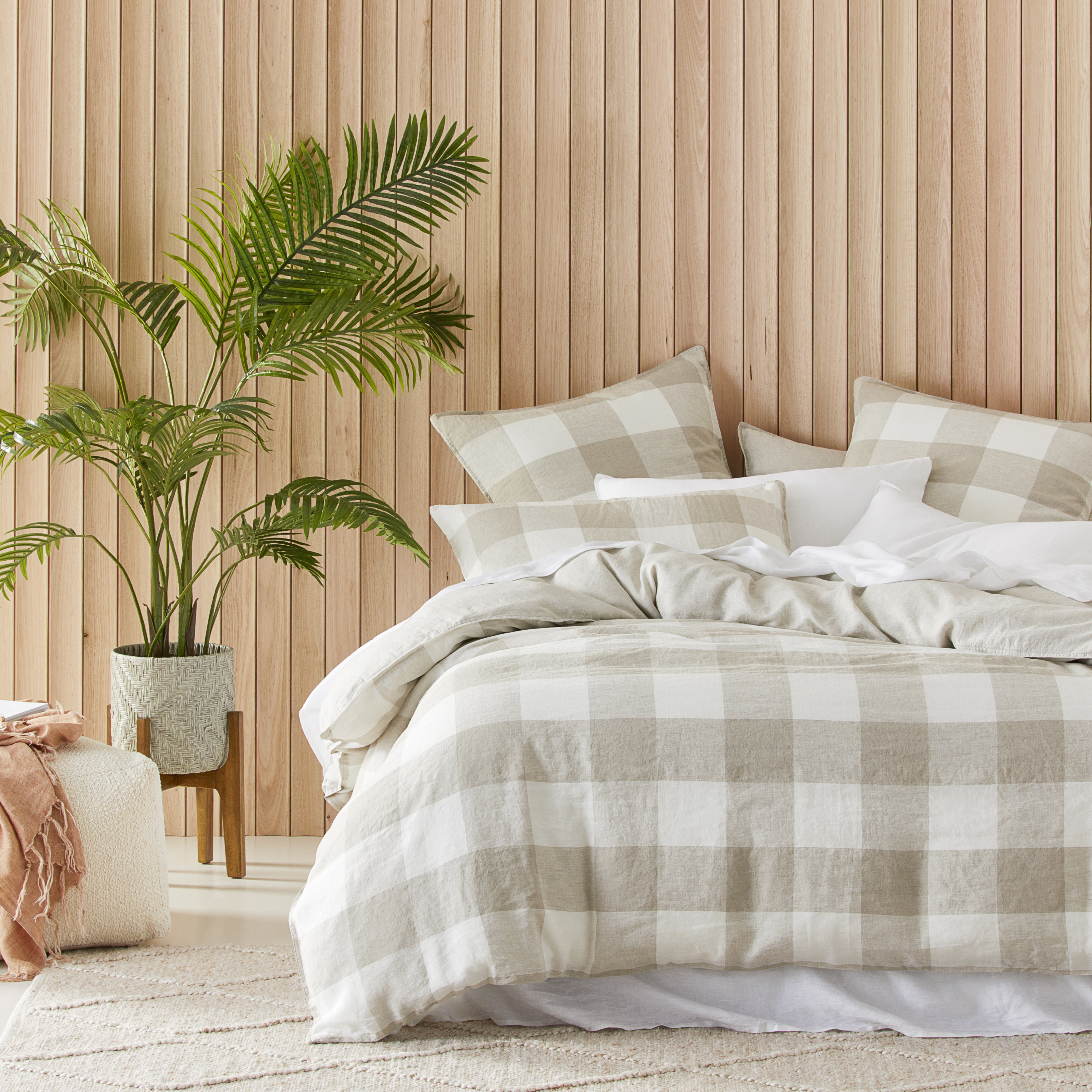 Vintage Washed Linen Large Linen Check Quilt Cover Separates