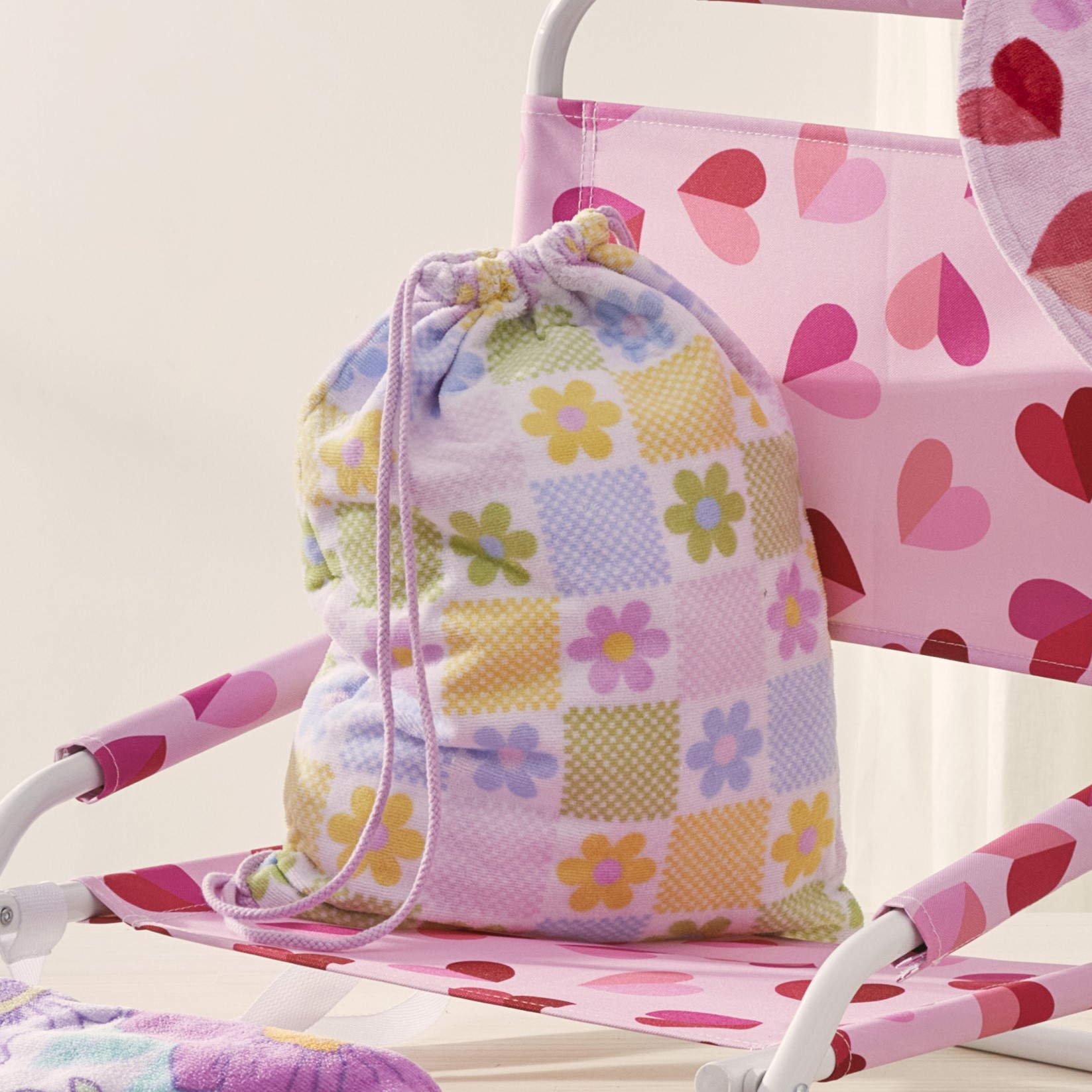 Kids Floral Gingham Terry Beach Bag