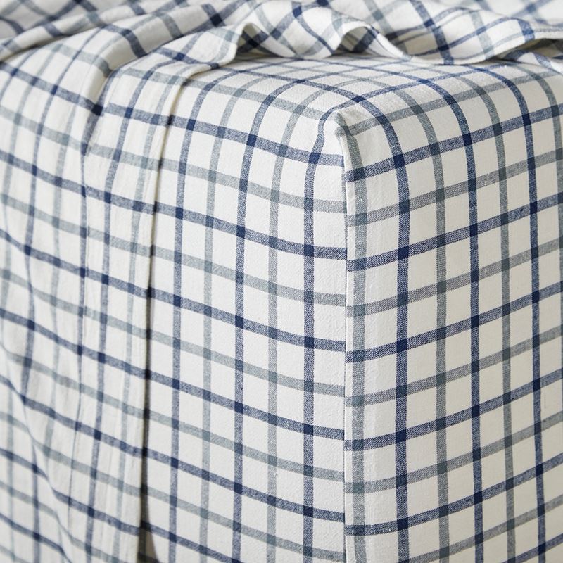 Vintage Washed Linen Cotton Stormy Blue Check Sheet Set