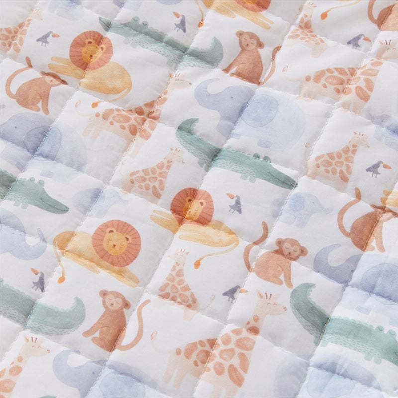 Jungle Juniors White Quilted Cot Quilt Cover Set