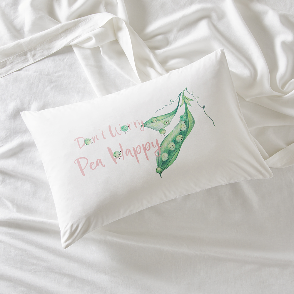 Don't Worry Pea Happy Text Pillowcase