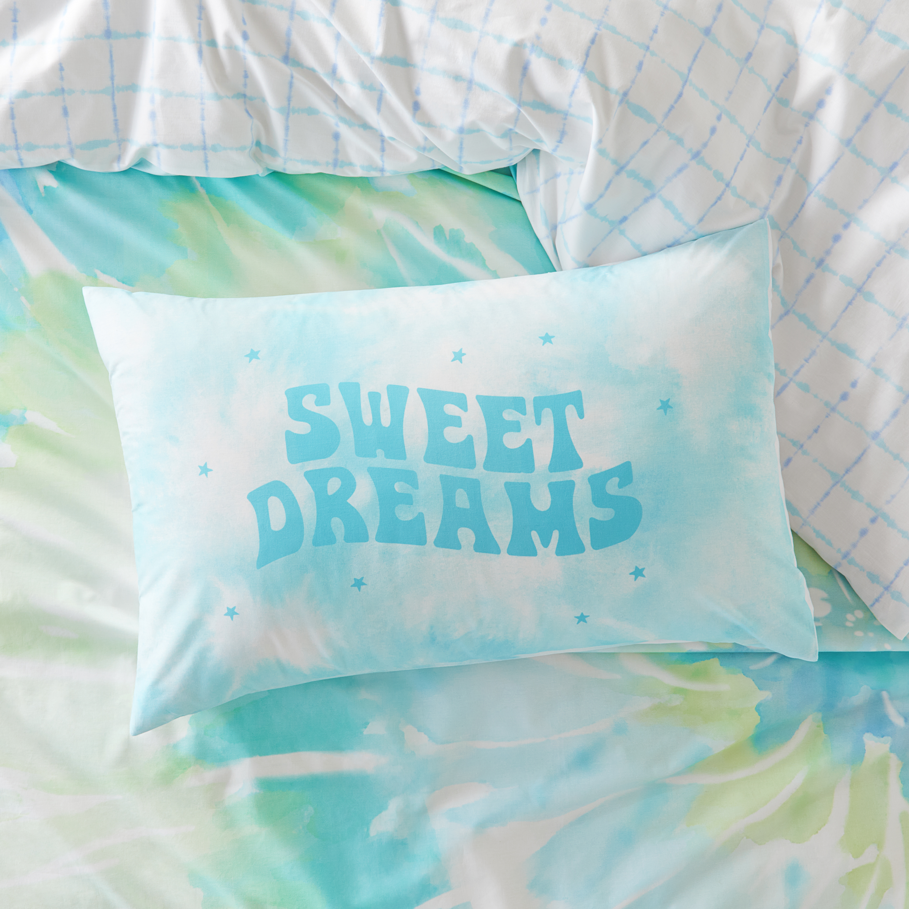 Tie Dye Dreams Aqua Text Pillowcase