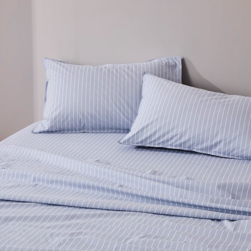 Stonewashed Cotton Blue Stripe Sheet Set