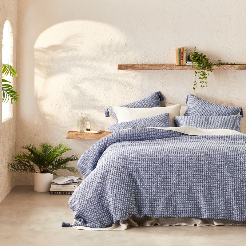 Ren Waffle Azure Blue Quilt Cover Separates
