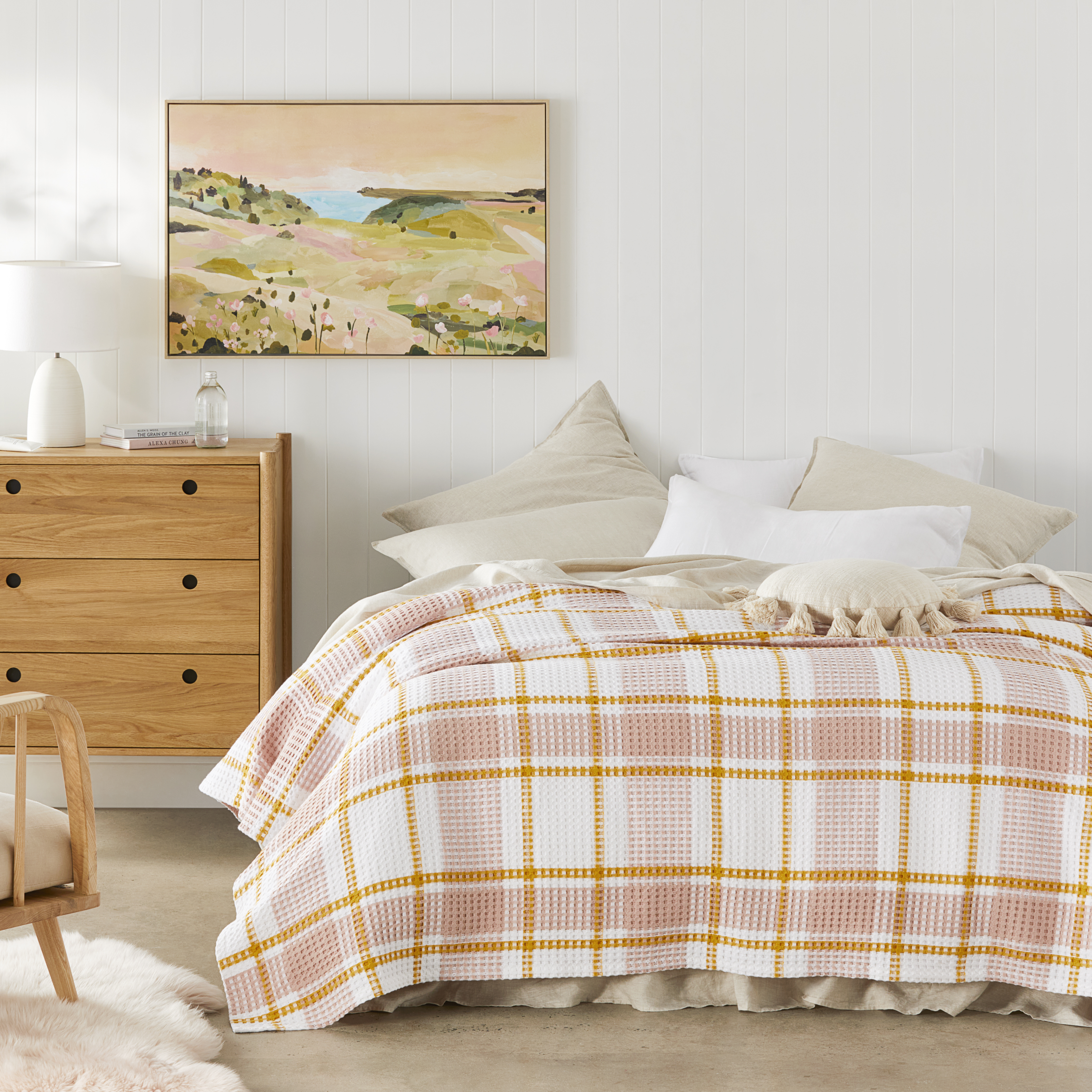 European Collection Turkish Cotton Pink Check Waffle Blanket