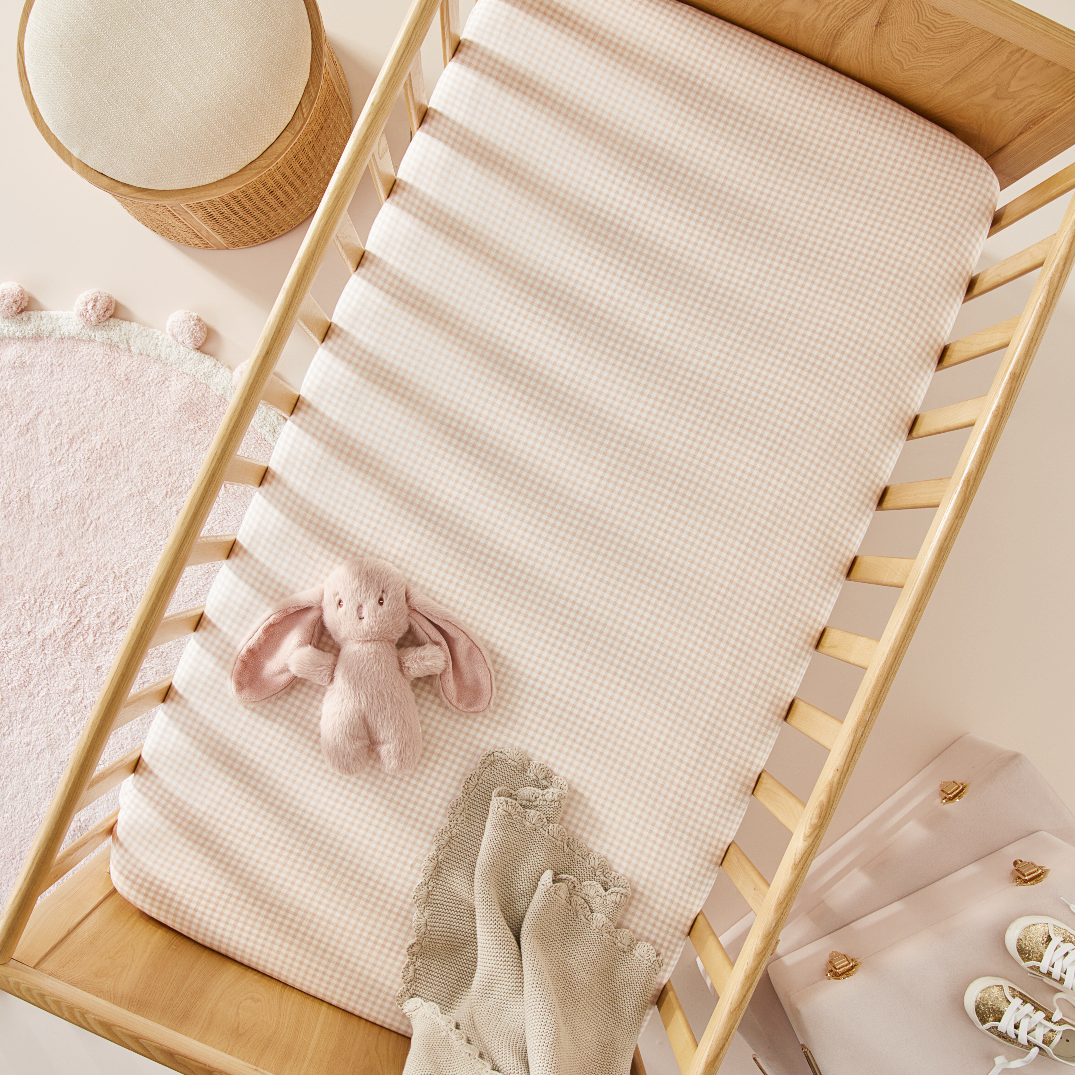 Goldie Gingham Cloud Pink Jersey Fitted Sheets Pack of 2