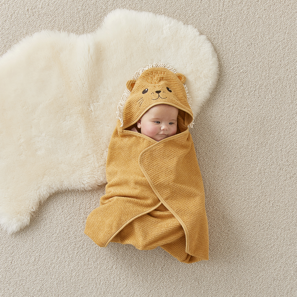 Baby Bath Time Lion Hooded Towel