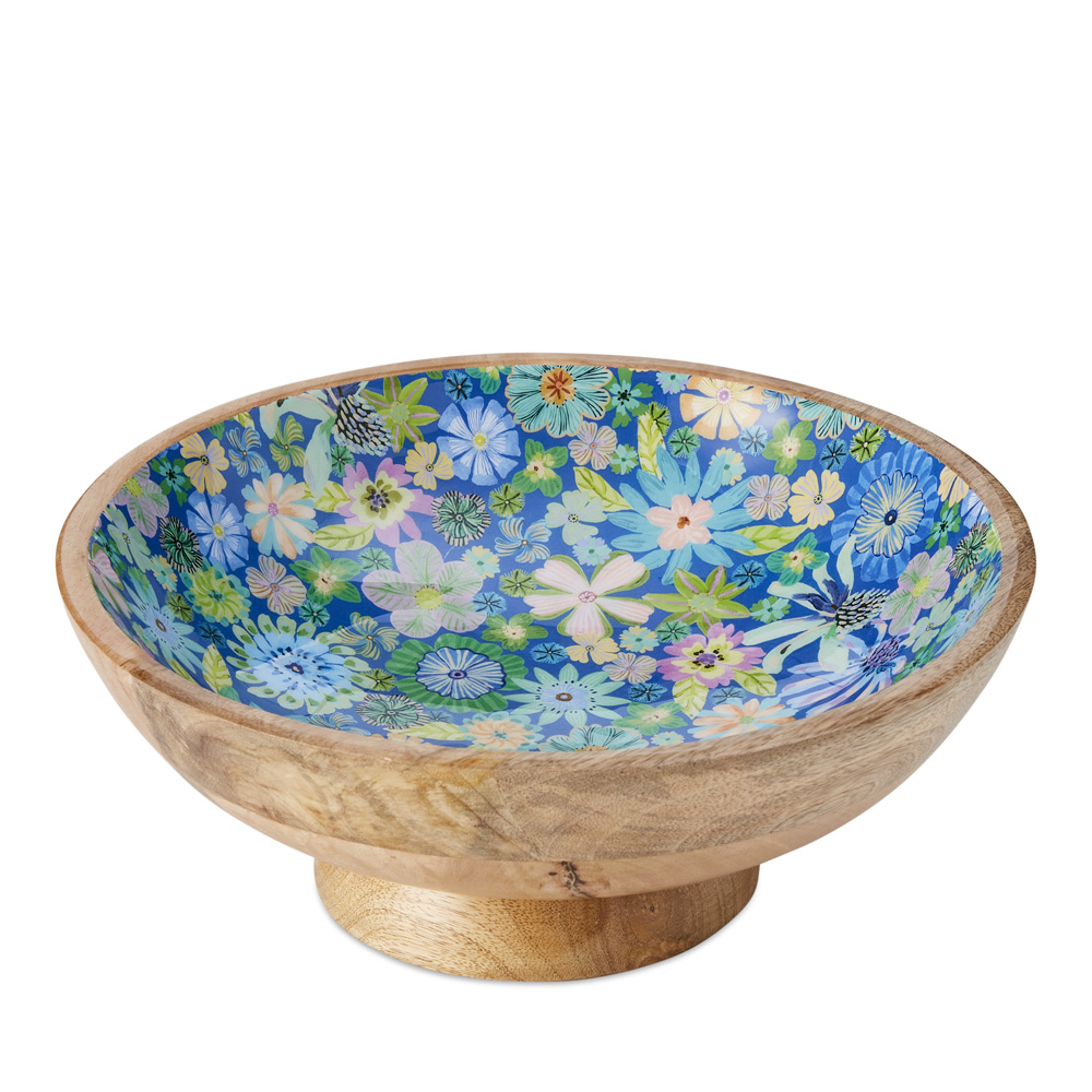 Sia Floral Blue Timber Footed Bowl