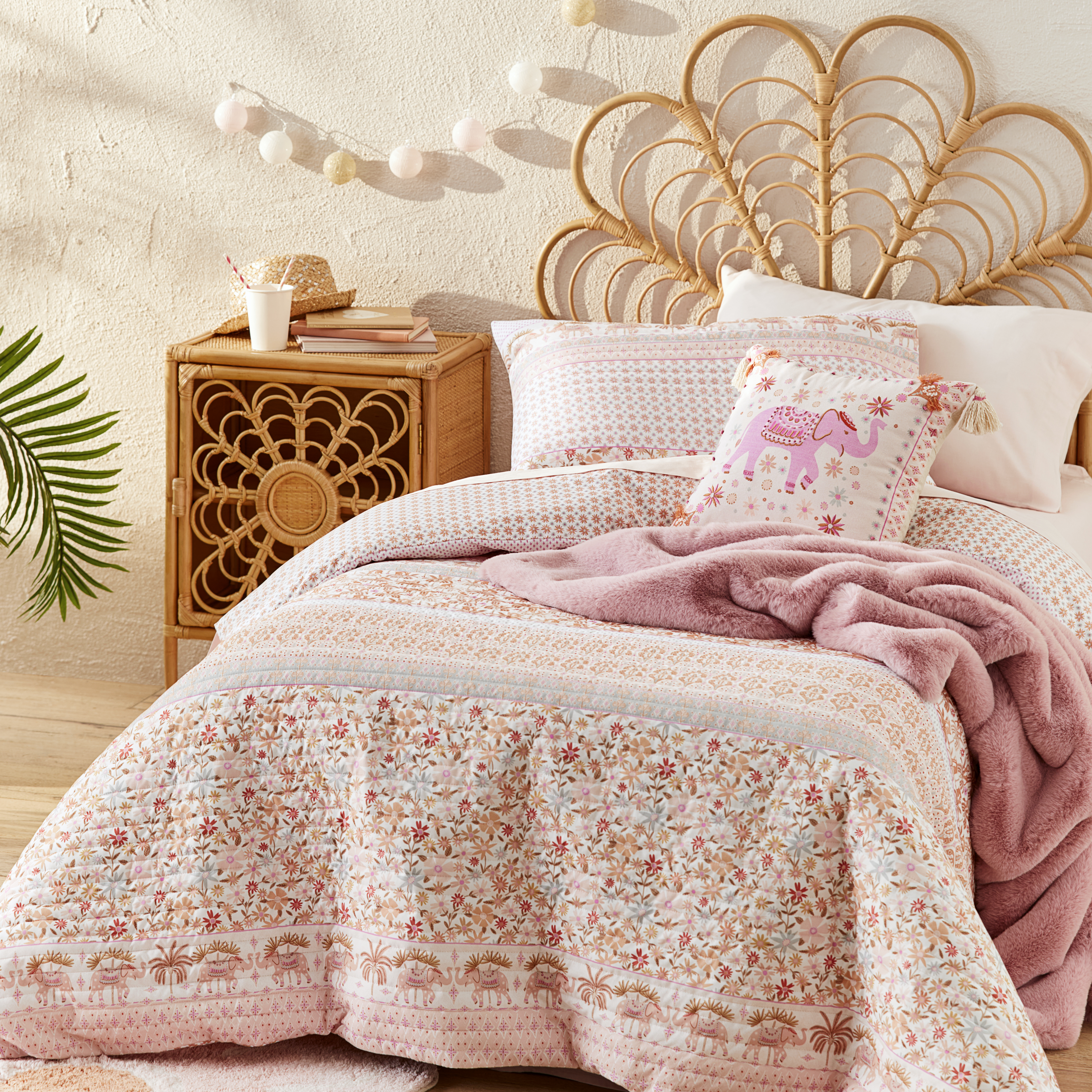 Leena Quilted Pink Sun Quilt Cover